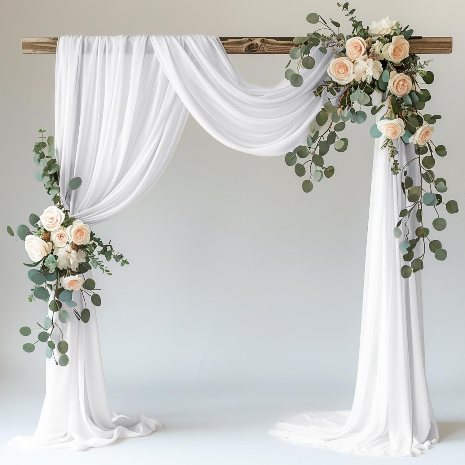 Wokceer White Wedding Arch Draping Fabric Backdrop (Sheer Polyester Drapes), 28.7 in x 20 ft panels