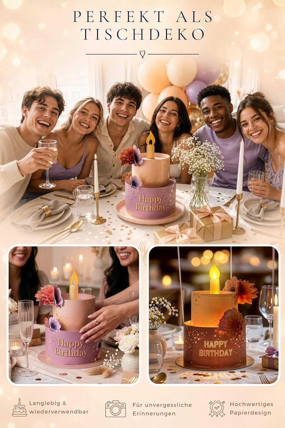 Thumbnail 4 de Joli Coon Geburtstagskarte mit Musik und Licht – 3D Pop Up Tortenkarte 20 x 24 cm