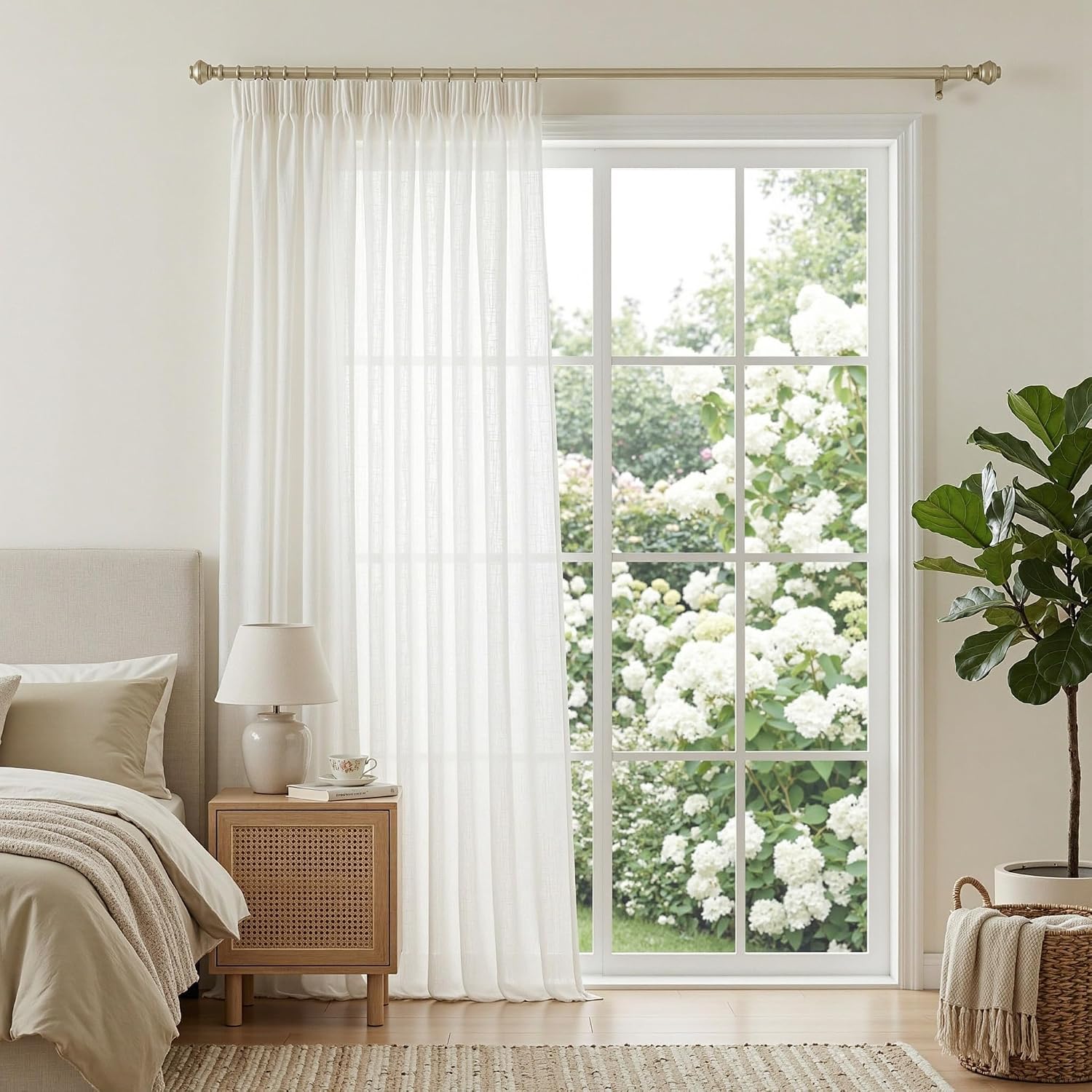 Thumbnail 2 de MYSKY HOME Leinen Vorhänge – Wohnzimmer, Halbtransparent, Weiß, 2er Set, H 260 x B 300 cm
