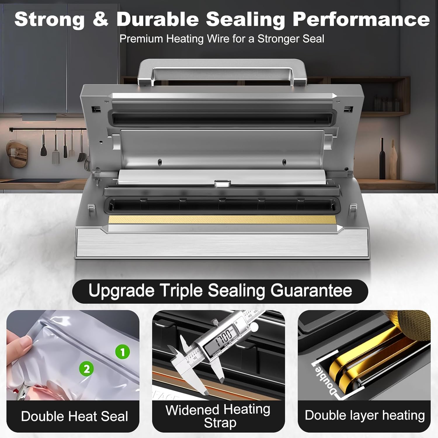 Detalle 2 de POWOT Precision Food Vacuum Sealer Machine with Double Heat Seal