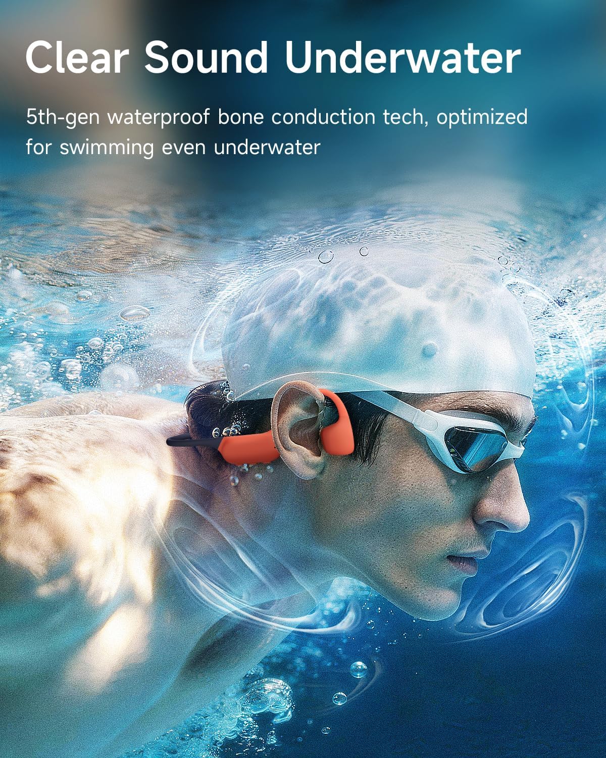 Detalle 2 de Swimming Headphones with Bone Conduction and 32GB MP3 — Open-Ear, IP68, Bluetooth 6.0