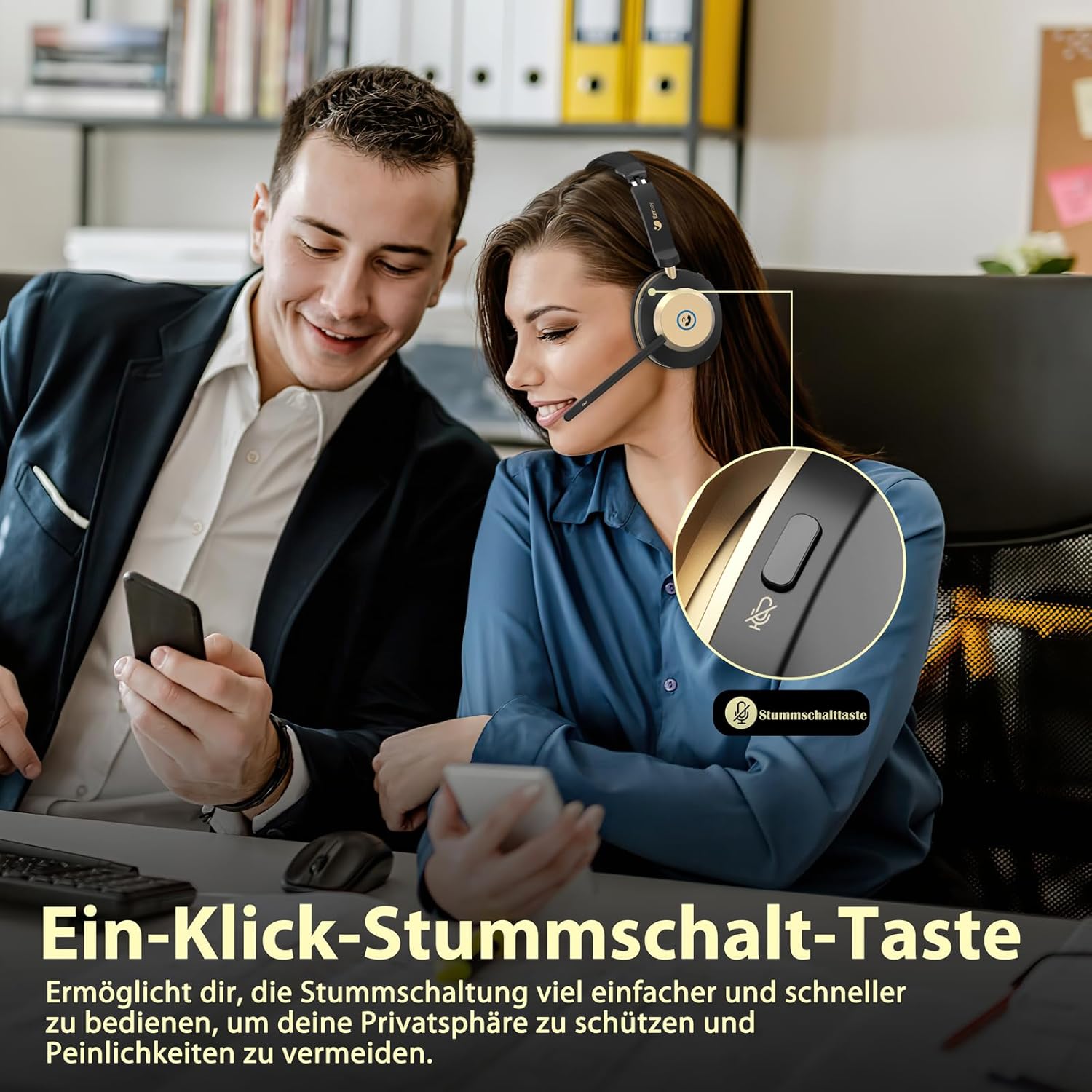 Thumbnail 4 de Earbay Kabelloses Headset mit AI Noise-Cancelling und USB-Dongle – Bluetooth Headset mit Mikrofon, Ladestation und Stummschaltung