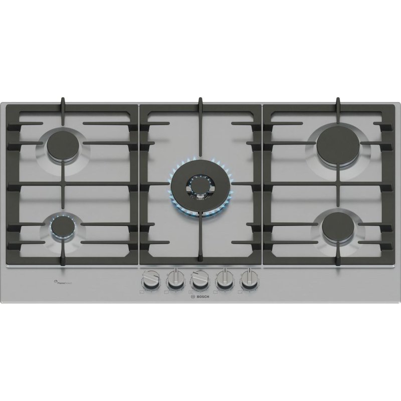 Detalle de Encimera Bosch Serie 6 PCR9A5I90 gas 5 fuegos acero inoxidable FlameSelect