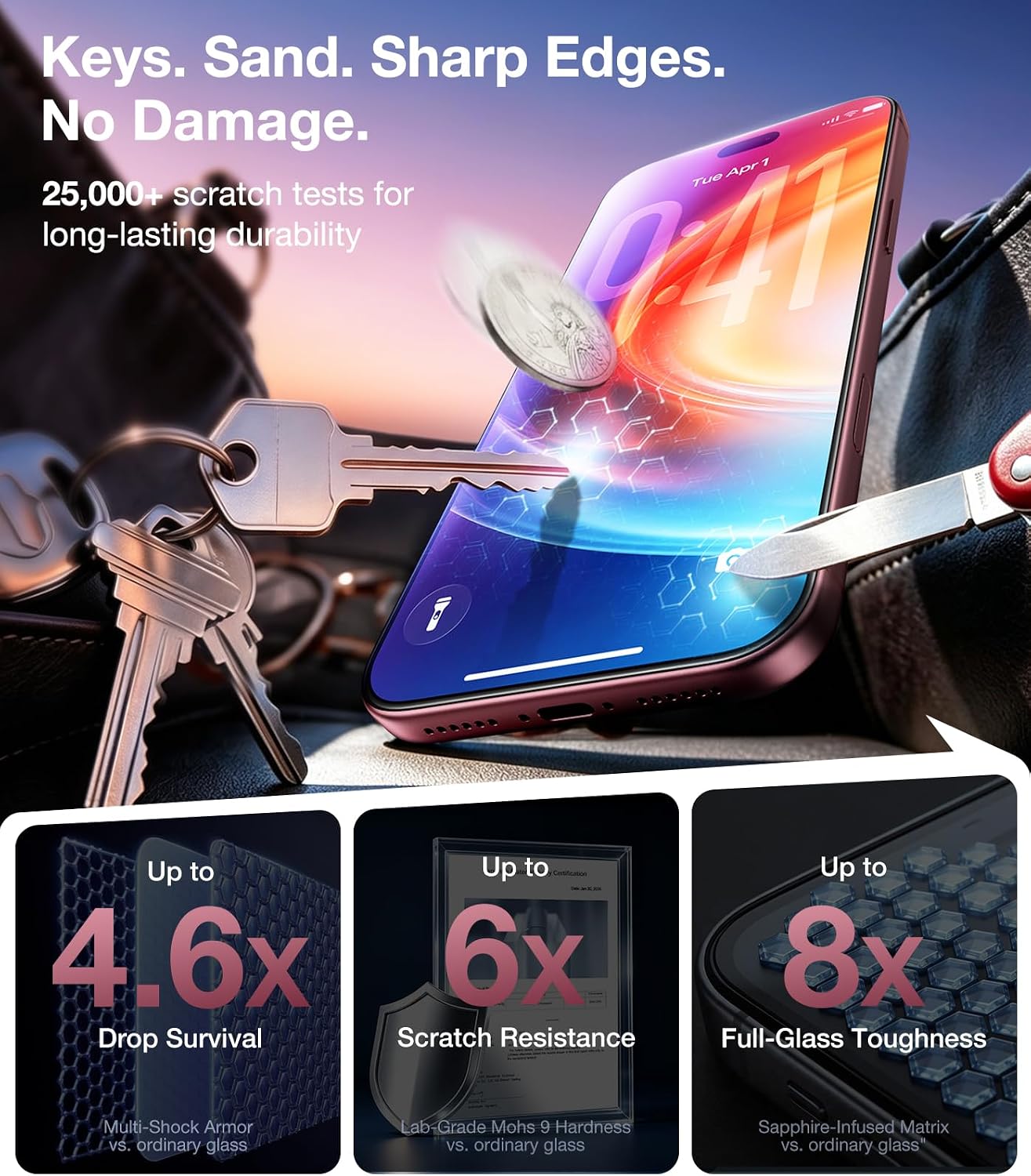 Detalle de UltraGlass iPhone 18 Pro Max 9H+ Tempered Glass Screen Protector, 2-Pack