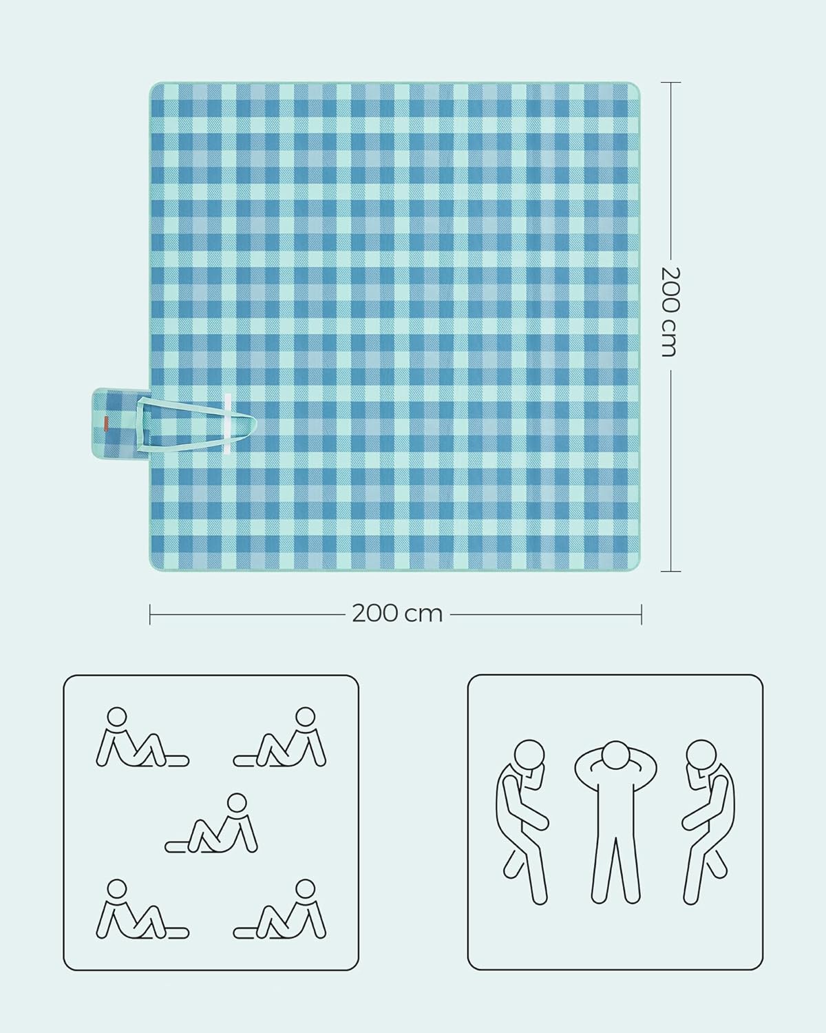 Thumbnail 2 de SONGMICS Coperta Picnic 200 x 200 cm GCM011Q02, pieghevole e portatile con fondo impermeabile e 4 picchetti antivento