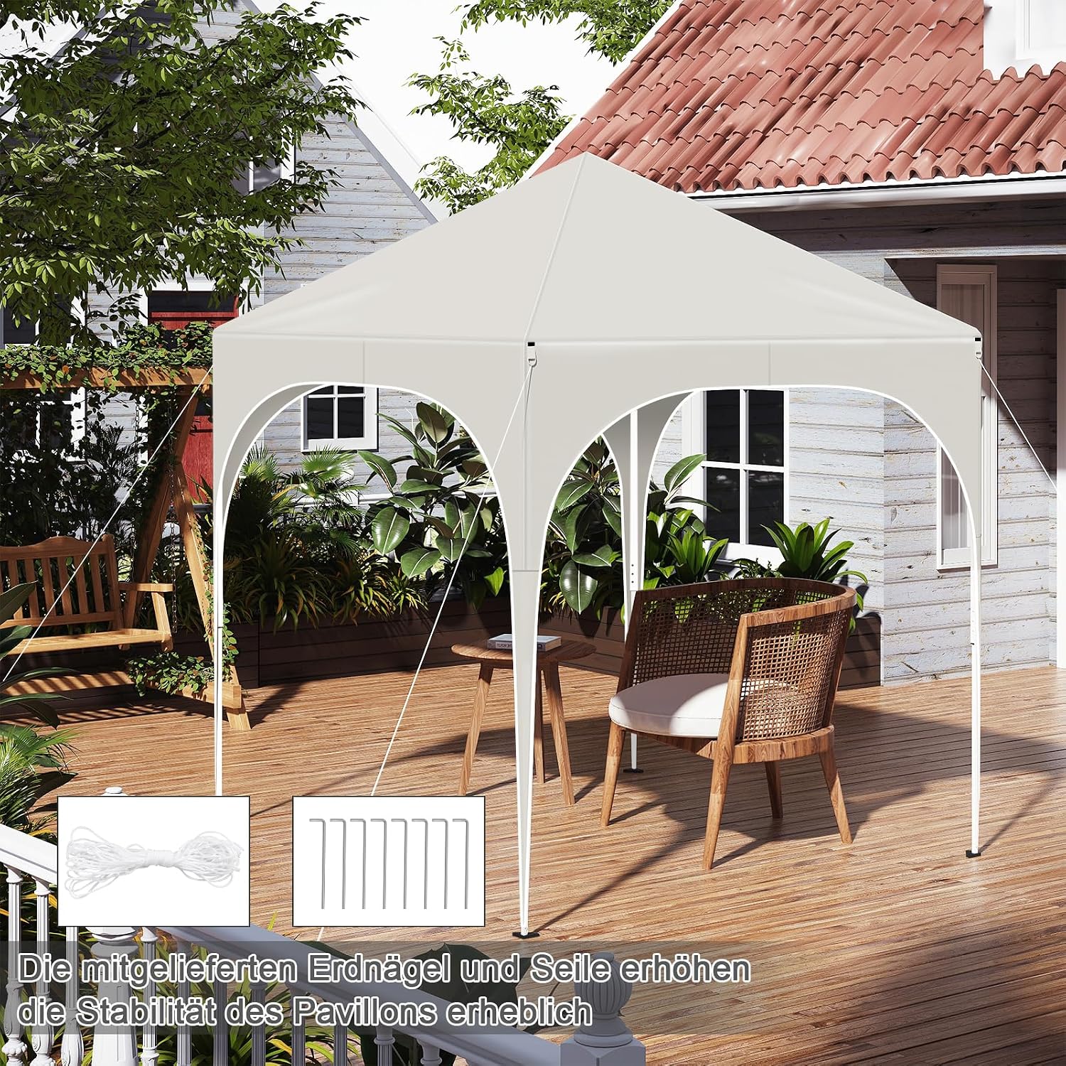 Detalle de WOLTU Klappbarer Pavillon 2x2 m mit 4 abnehmbaren Wänden – UPF 50+ Sonnenschutz, windstabiles Metallgestell, 3-stufig höhenverstellbar