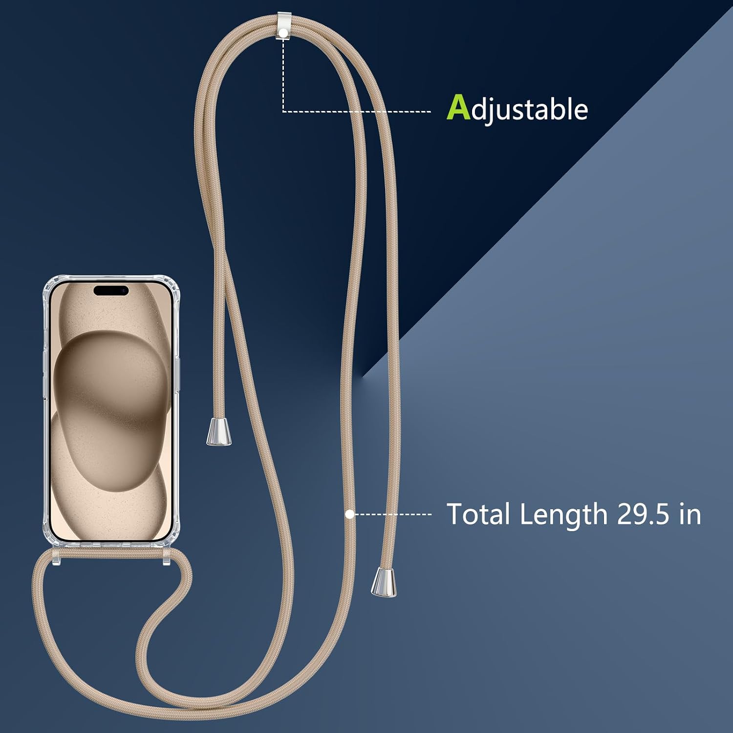 Detalle de UCASONG Crossbody Lanyard Case for iPhone 15 (Khaki) – Clear MagSafe-Compatible Protective Case with Adjustable Strap