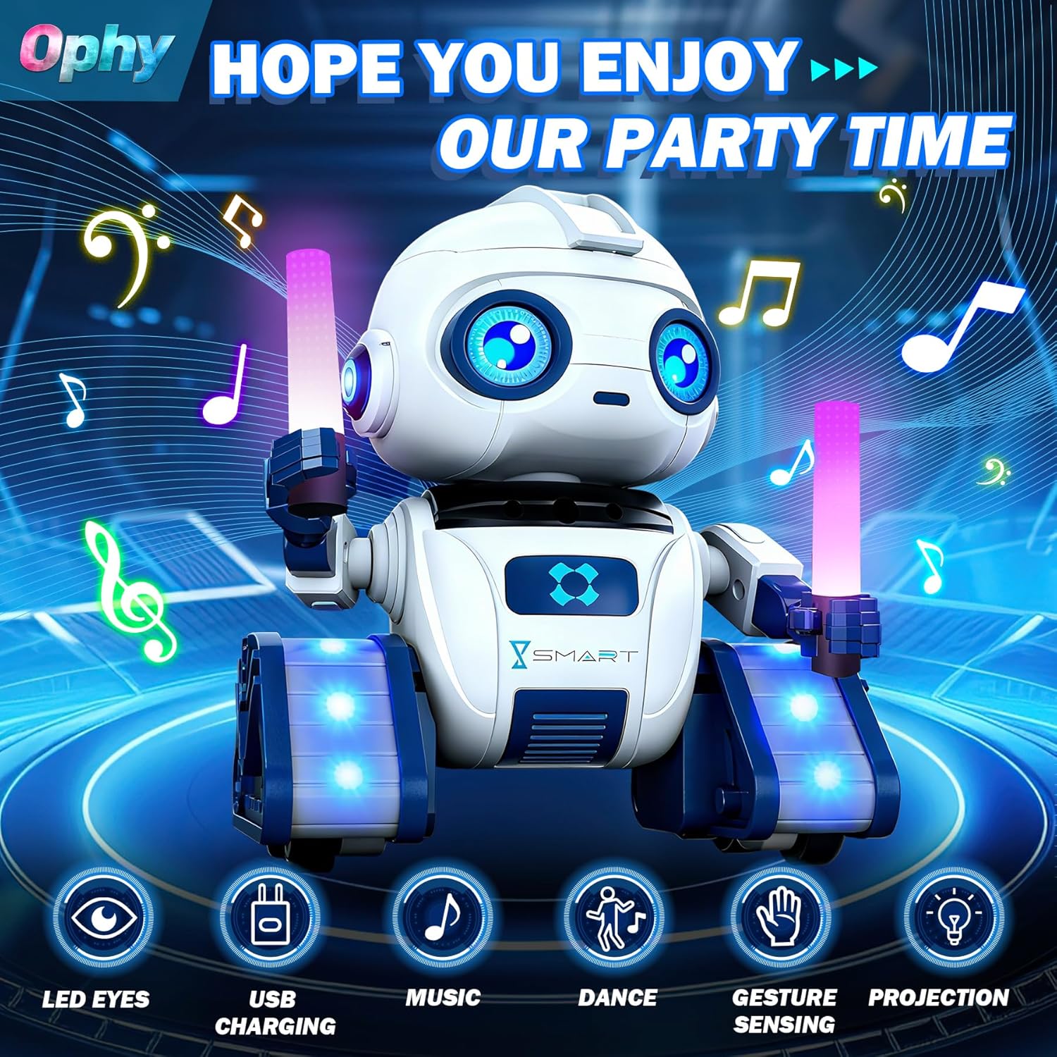 Thumbnail 2 de Ophy Roboter Kinder Spielzeug – Wiederaufladbar, projizierend, mit Gestensensor und Musik