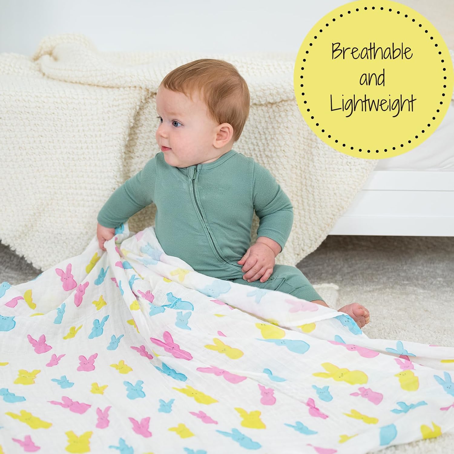 Detalle 2 de LollyBanks Muslin Swaddle Blanket 47 x 47 in