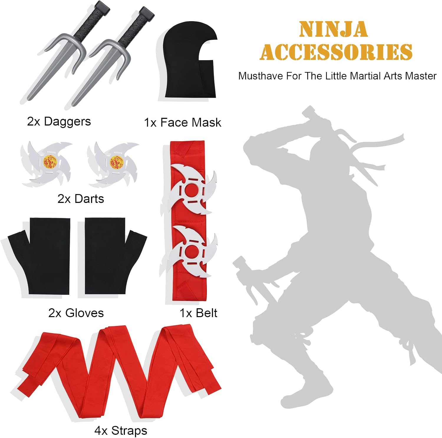 Thumbnail 2 de Aomig Vestito Ninja per Bambini – Costume completo con accessori in plastica e schiuma
