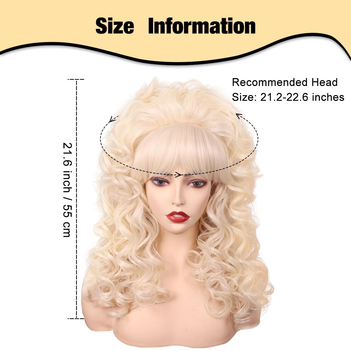 Detalle 2 de FantaLook Blonde Long Curly Wig with Bangs for Retro Costumes and Cosplay
