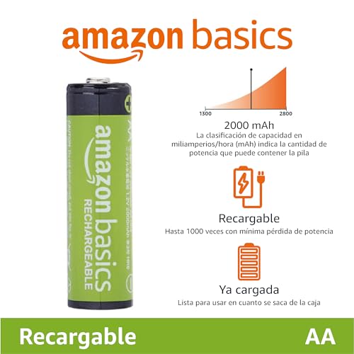 Detalle 2 de Amazon Basics 12 pilas AA NiMH 2000 mAh: recargables, listas desde el primer uso