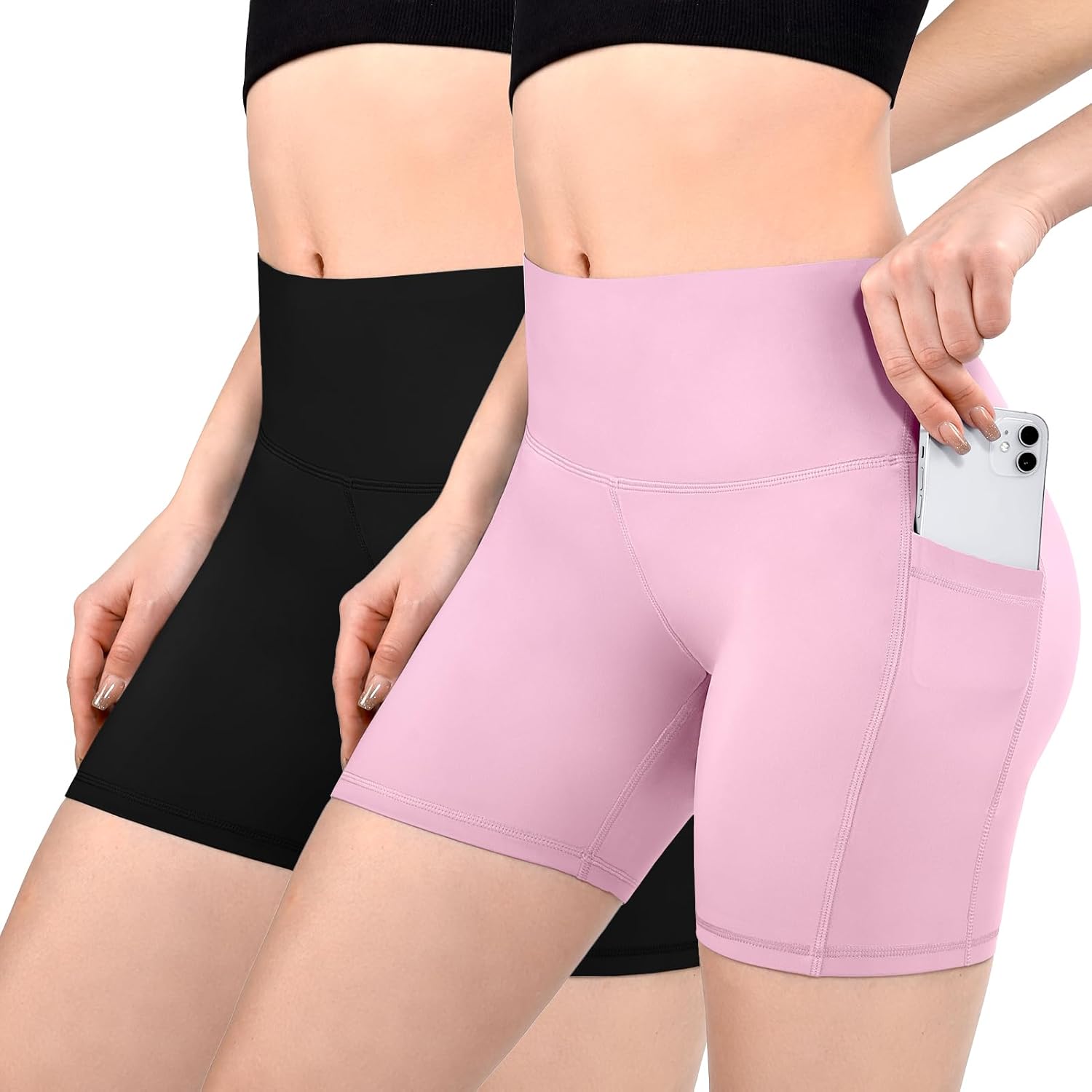 Detalle de Sanpetix Radlerhose Damen mit Taschen – High Waist Short für das Gym
