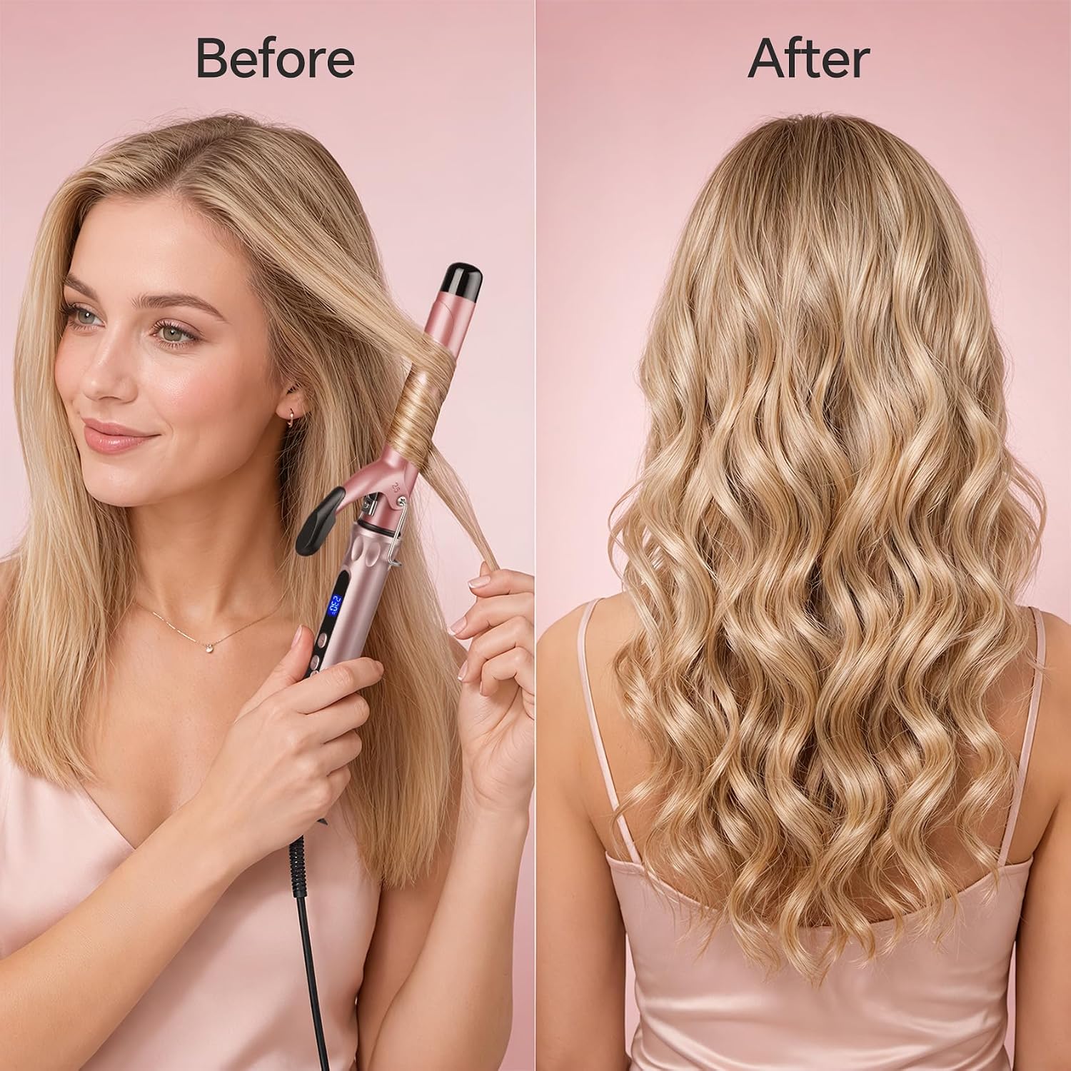 Detalle 2 de JAETON Curling Wand Hair Curler — 25mm Ceramic Tourmaline, Dual Voltage, 100–230°C