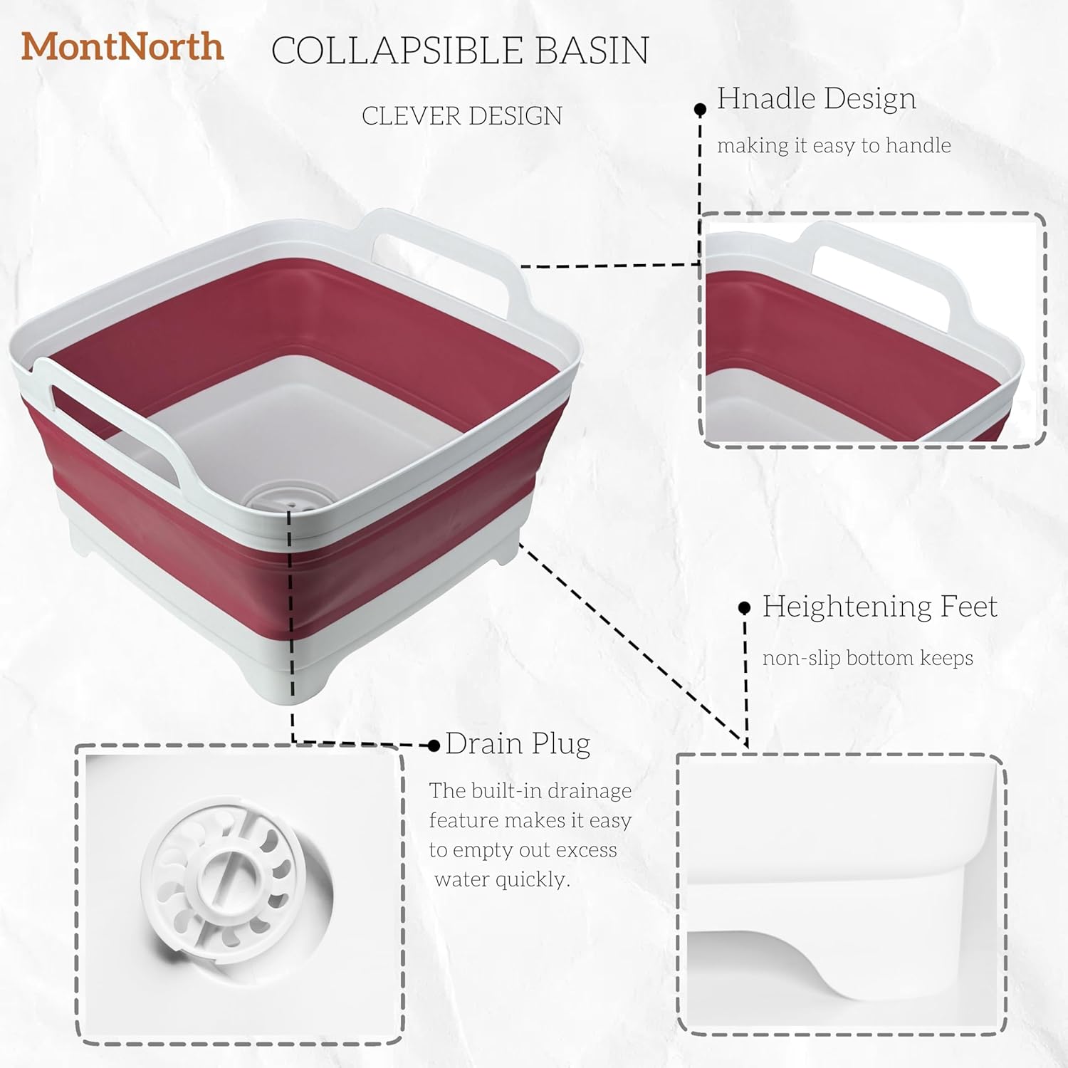 Detalle 2 de Collapsible Wash Basin 9L: Foldable Dish Tub with Drain Plug for Camping, Laundry, and Kitchen Use