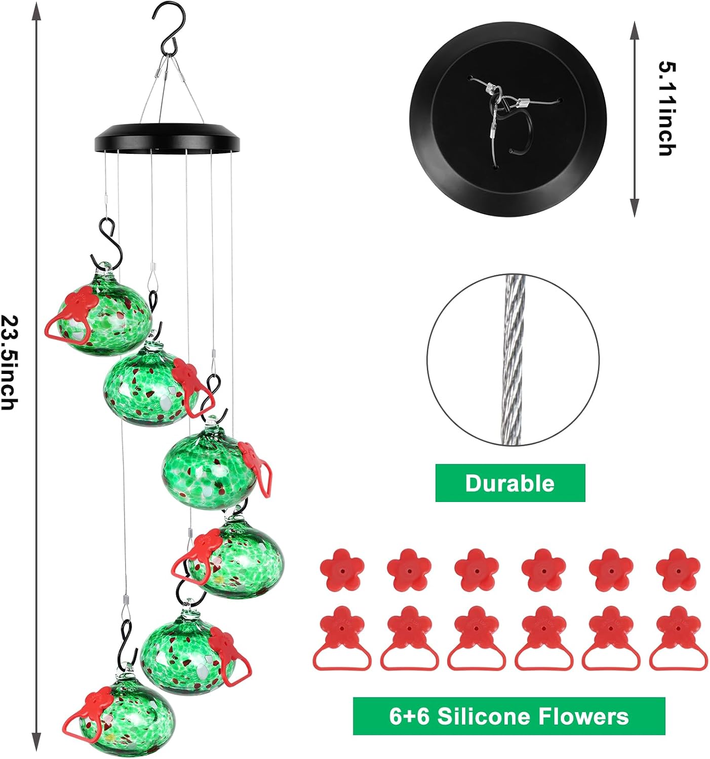 Thumbnail 6 de Headak Life Hummingbird Feeder Wind Chime Green