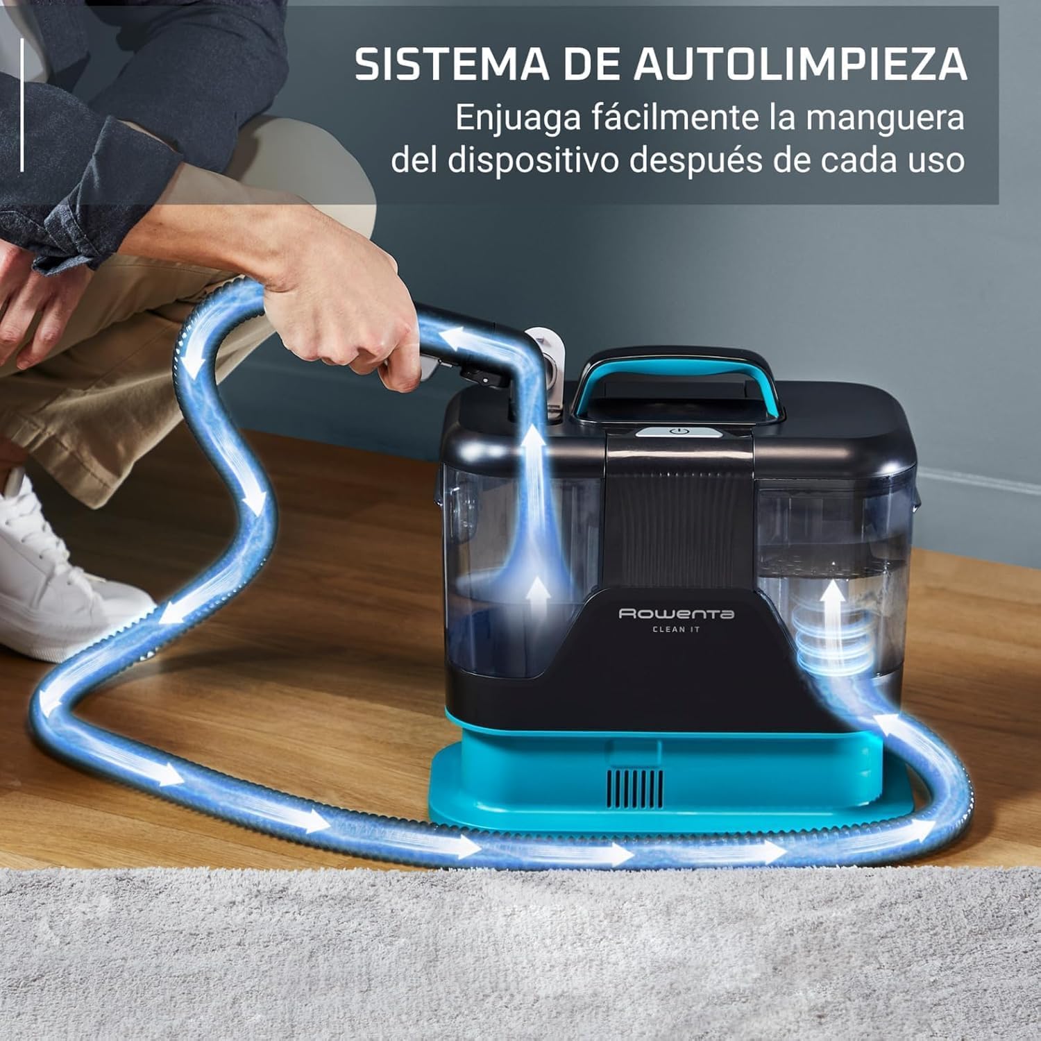 Detalle de Rowenta Clean It: Aspirador de tapicerías con solución para mascotas (pack 2 botellas) IN5020F0MAN