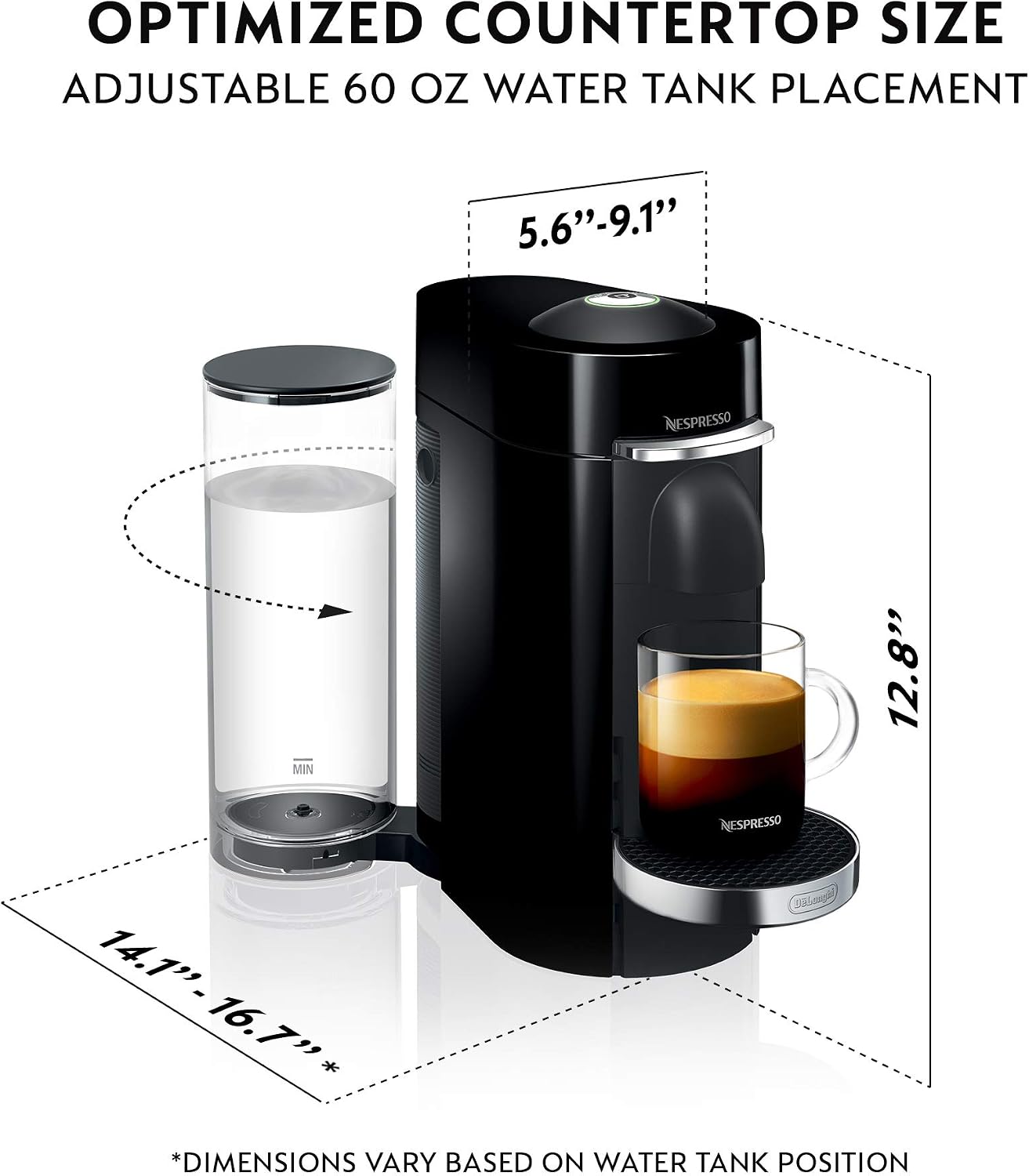 Detalle de Nespresso VertuoPlus Deluxe Coffee and Espresso Machine by De'Longhi (Black) — 37 Oz