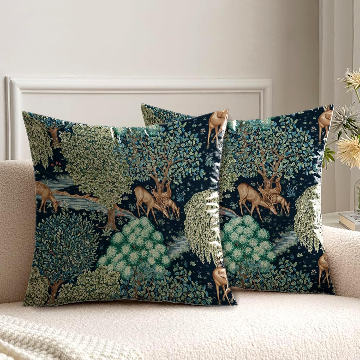Thumbnail 6 de HUASHUZI Outdoor Cushion Covers Green Leaf 50x50cm Set of 2 – Double-Sided Garden Decor for Benches and Sofas