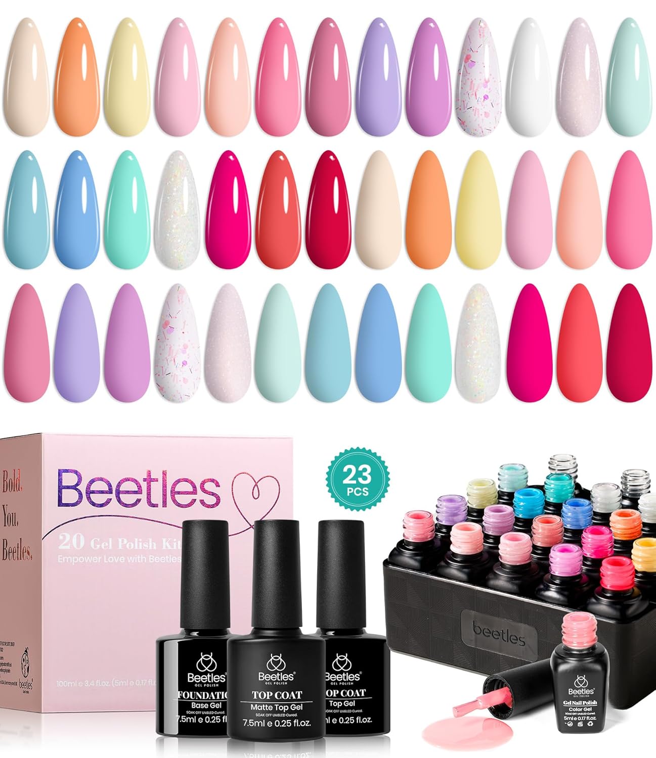Detalle de Beetles UV Nagellack-Set „Stylish Retro“ – 20 Farben mit Base & Top Coat (Soak-Off)