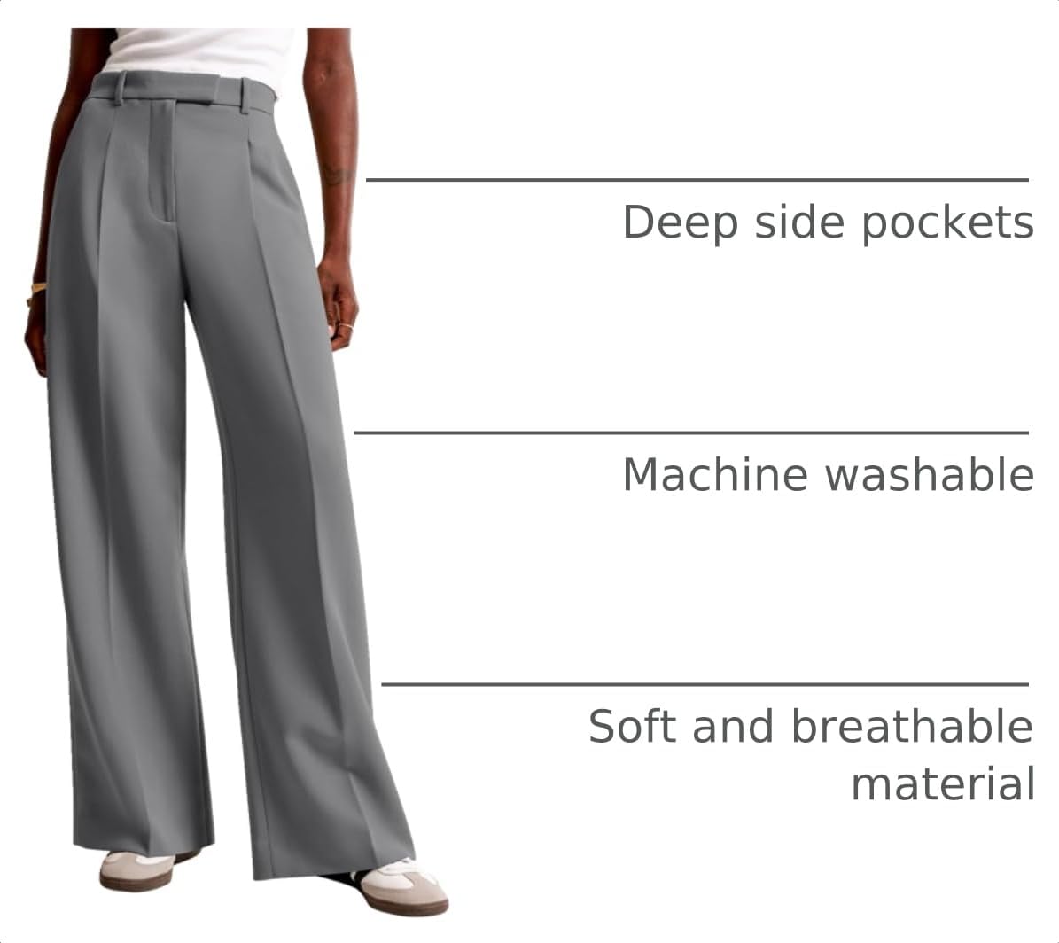 Detalle de NIMIN Women Wide Leg Pants High Waisted Dressy Work Trousers with Pockets