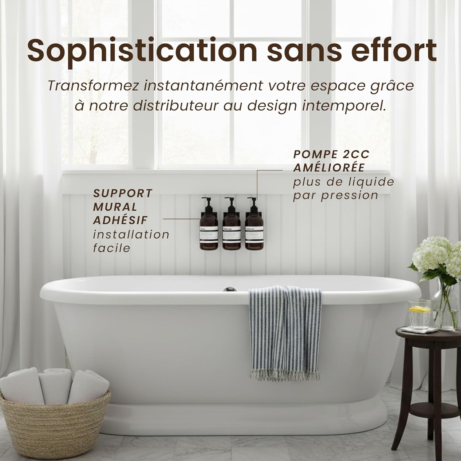 Detalle de MaisoNovo Distributeur Savon Murale sans Percage – Lot de 3 × 500 ml Ambre Classique