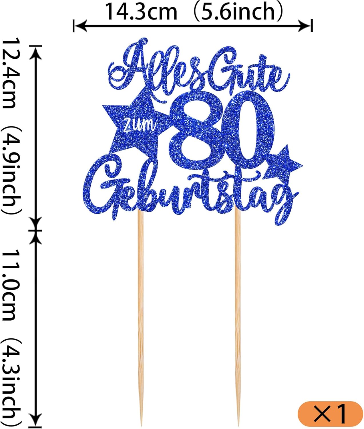 Thumbnail 1 de 80er Geburtstag Kuchen Topper – 1 Stück Blau, Alles Gute zum 80. Geburtstag, fertige Tortendekoration