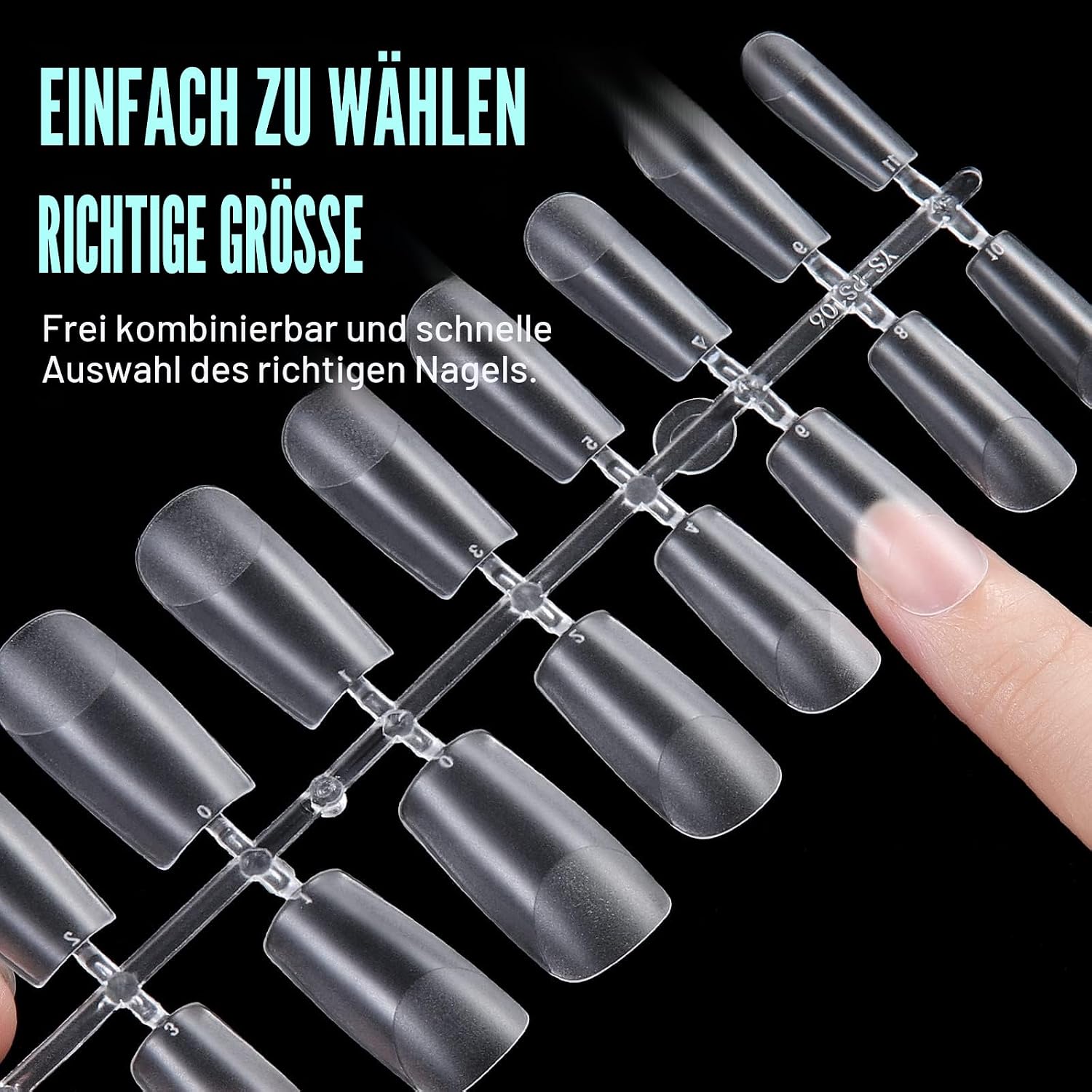 Detalle 2 de TOMICCA Square Medium Nageltips – 240 Stück in 12 Größen für Gel- und Acrylnägel