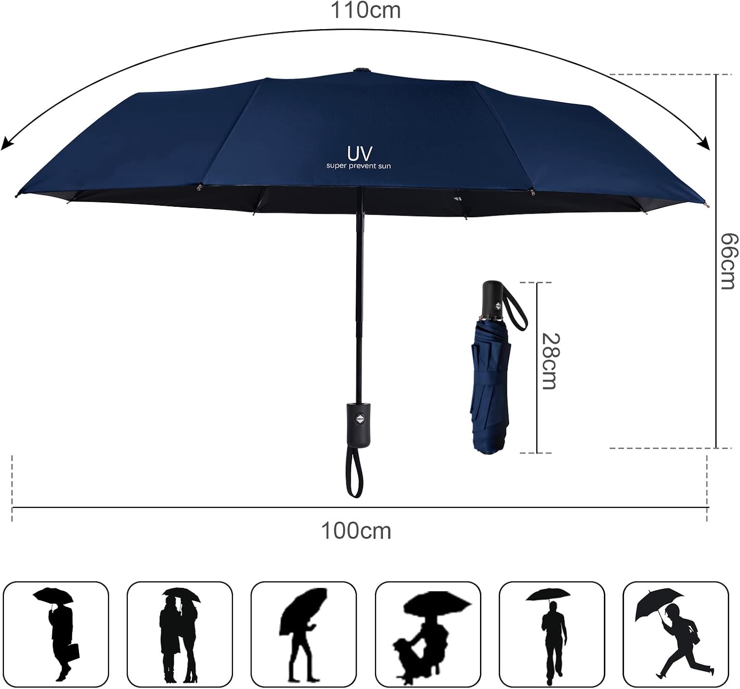 Detalle 2 de Vicloon Regenschirm Taschenschirm Auf Zu Automatik Marineblau