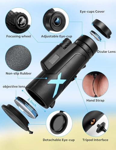 Thumbnail 1 de HuaZiChok 12x50 High Power HD Monocular with Phone Adapter & Tripod