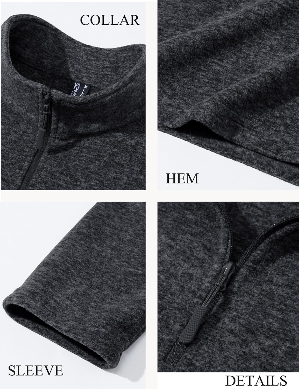 Detalle de KEFITEVD men’s fleece quarter-zip pullover with stand collar