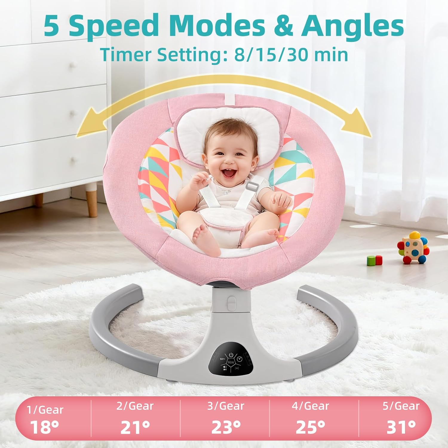 Thumbnail 2 de cozydwells Baby Bouncer from Birth Electric Swing Chair with Bluetooth (Pink)