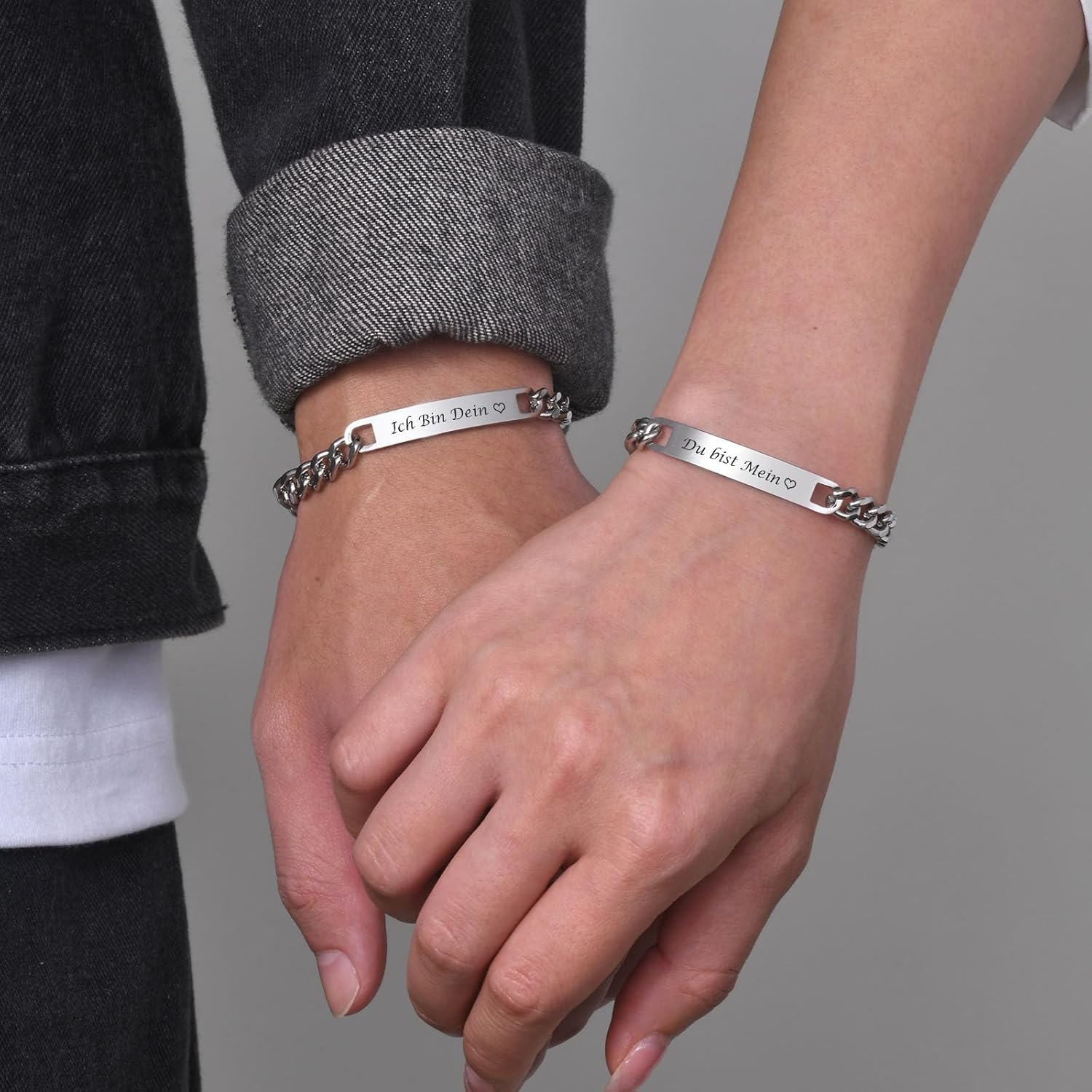 Detalle de XUANPAI Partnerarmbänder mit Gravur – Personalisiertes Pärchenarmbandset aus Edelstahl (7 mm)
