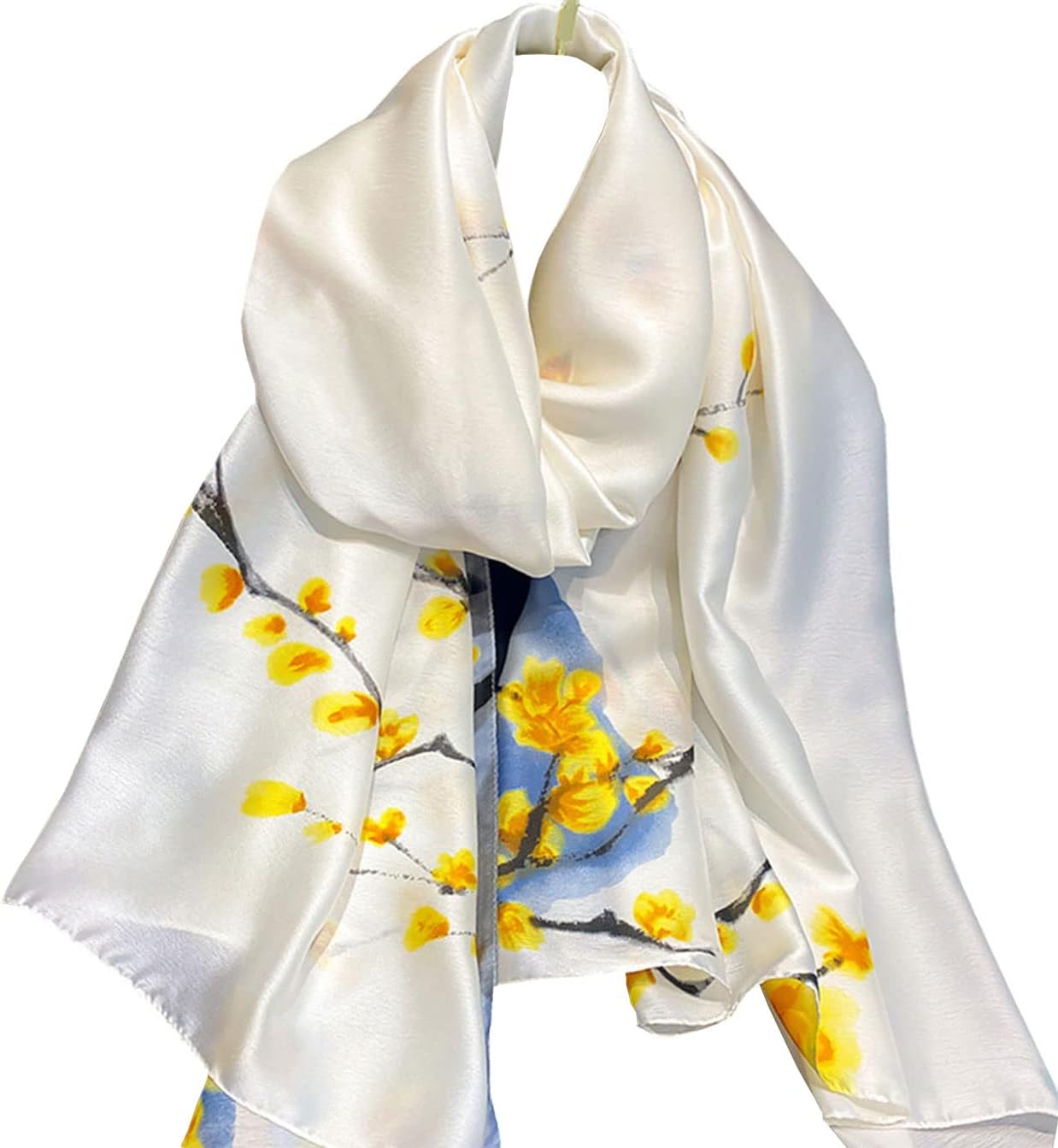 Detalle de MAIRY Women's Silk Scarf: Lightweight Satin Floral Wrap (70.5 x 33 in)