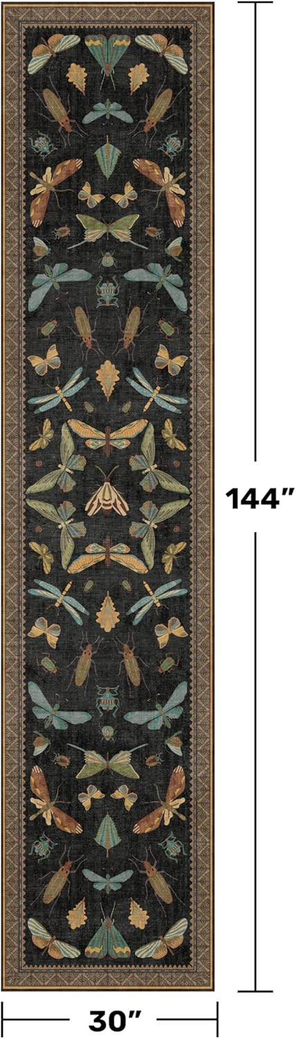 Thumbnail 1 de Hazo Haus Black Insect 2'6" x 12' Washable Runner Rug for Hallways, Kitchen & Entryway