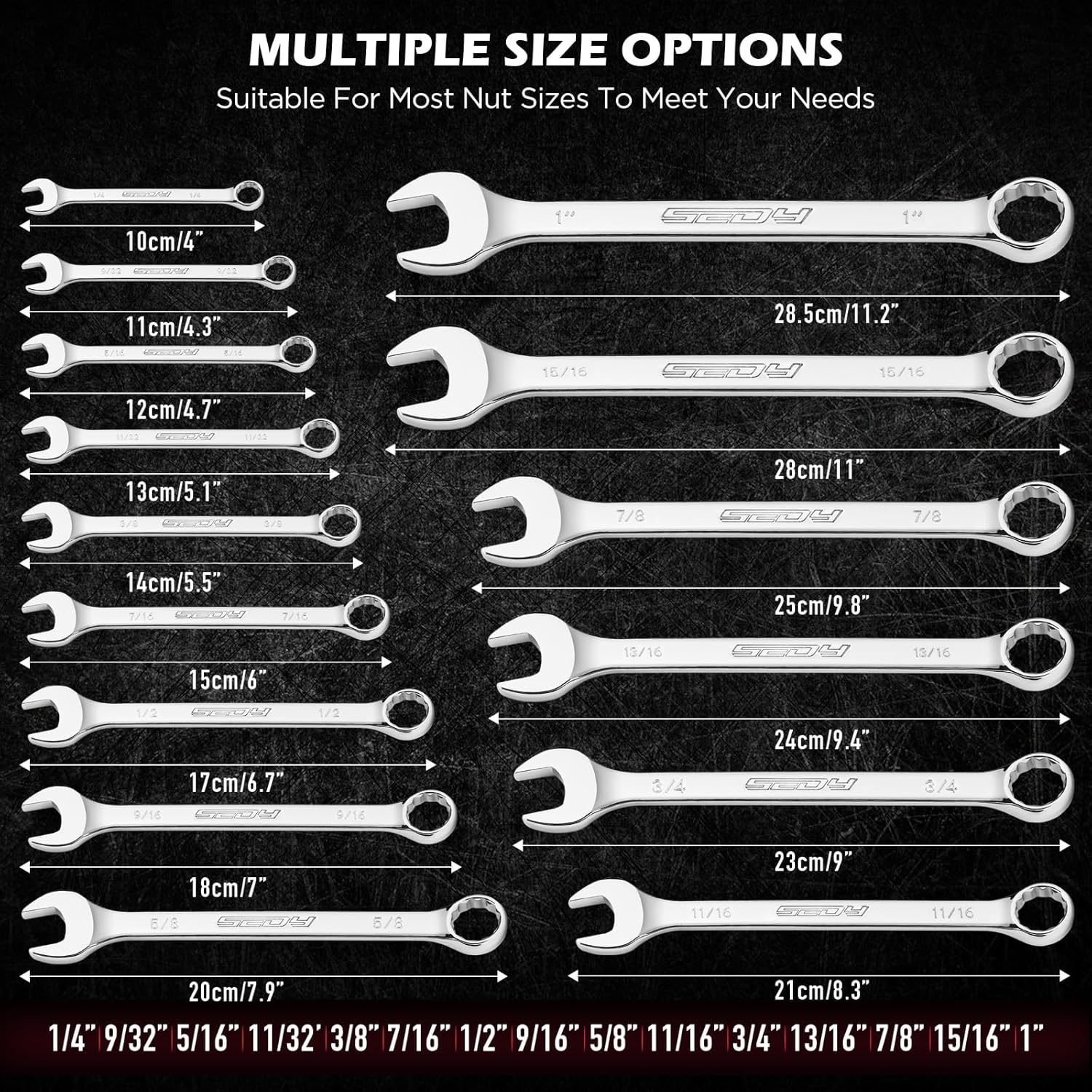 Detalle 2 de 15-Piece SAE Combination Wrench Set (1/4''–1''), 12-Point Open & Box End with Organizer