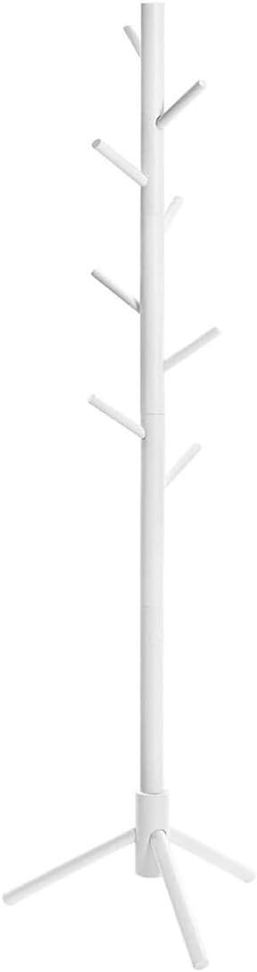 Detalle de VASAGLE RCR04WT Wooden Coat Rack, White, 8 Hooks and 3 Adjustable Heights
