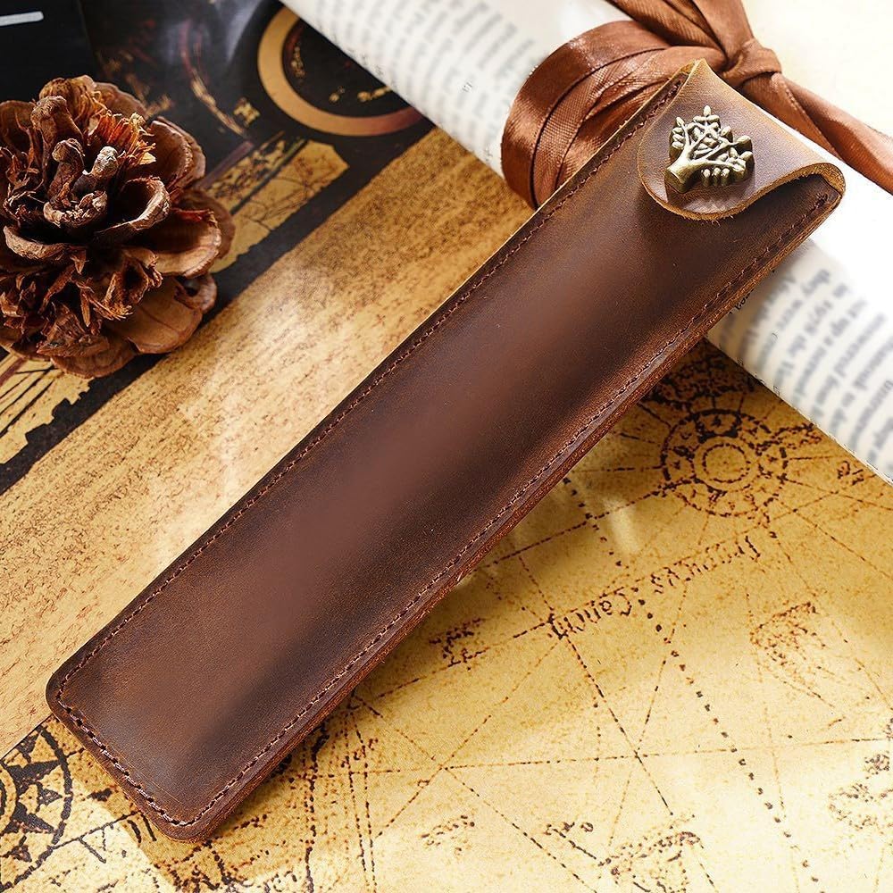 Thumbnail 6 de DONGKER Leather Pen Case — Vintage Snap Button Pencil Pouch