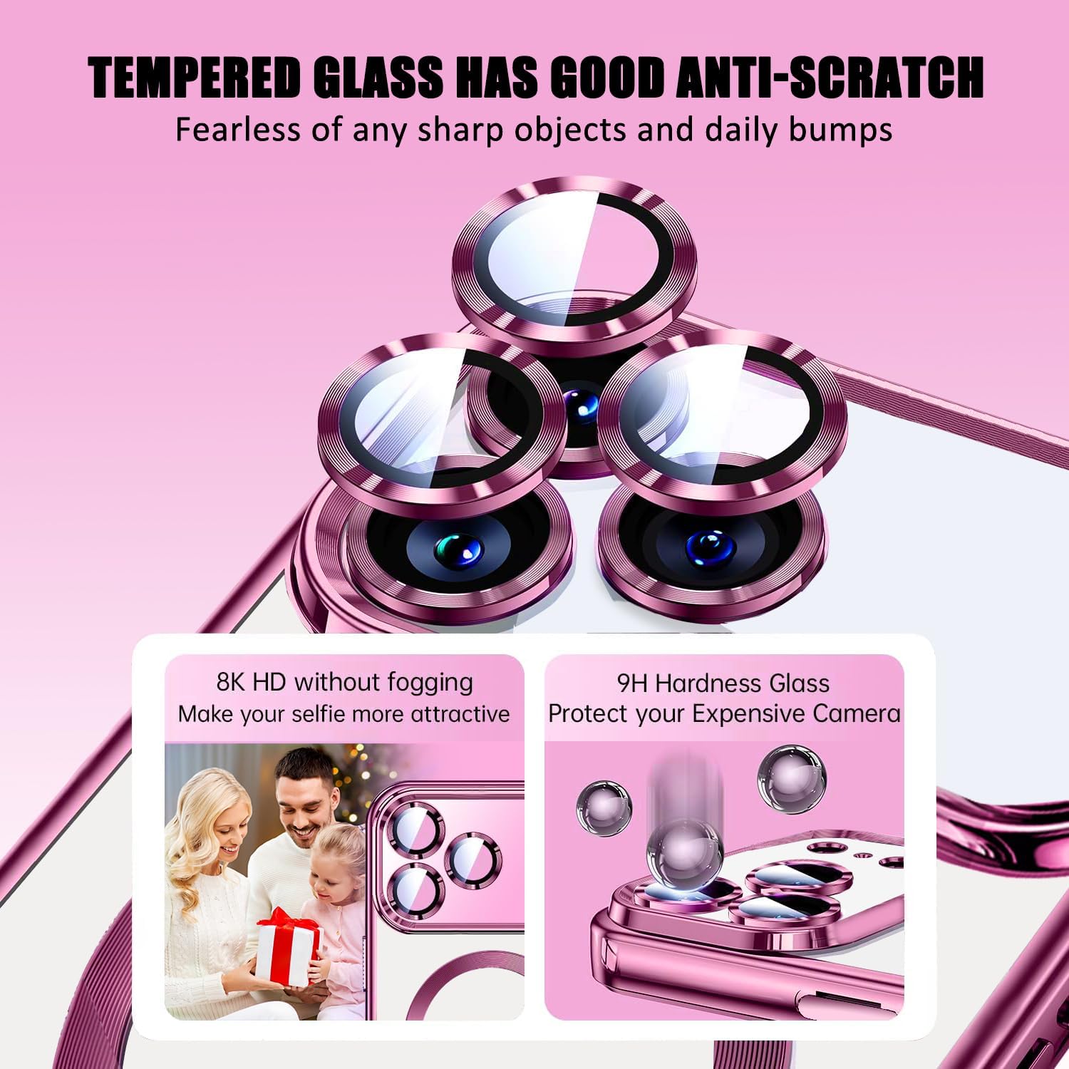 Detalle de Misscase Magnetic Clear Case for iPhone 17 Pro (6.3 inch) with Camera Lens Protector & Privacy Screen (Pink)