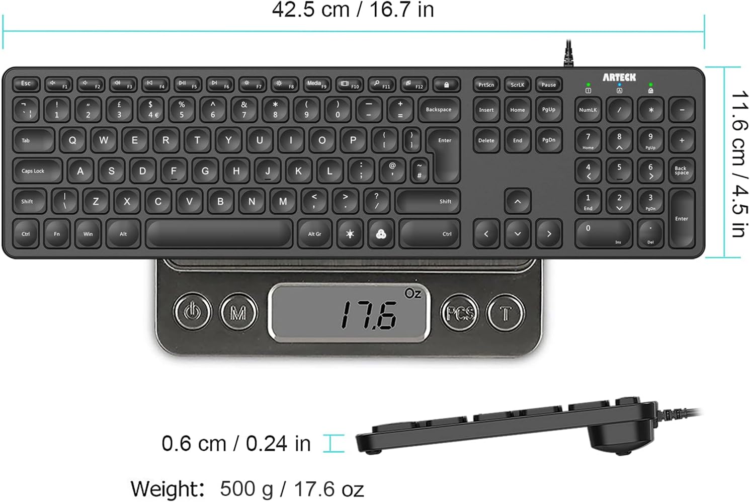 Thumbnail 3 de Arteck USB Wired Keyboard 1.8M Backlit, 7‑colour