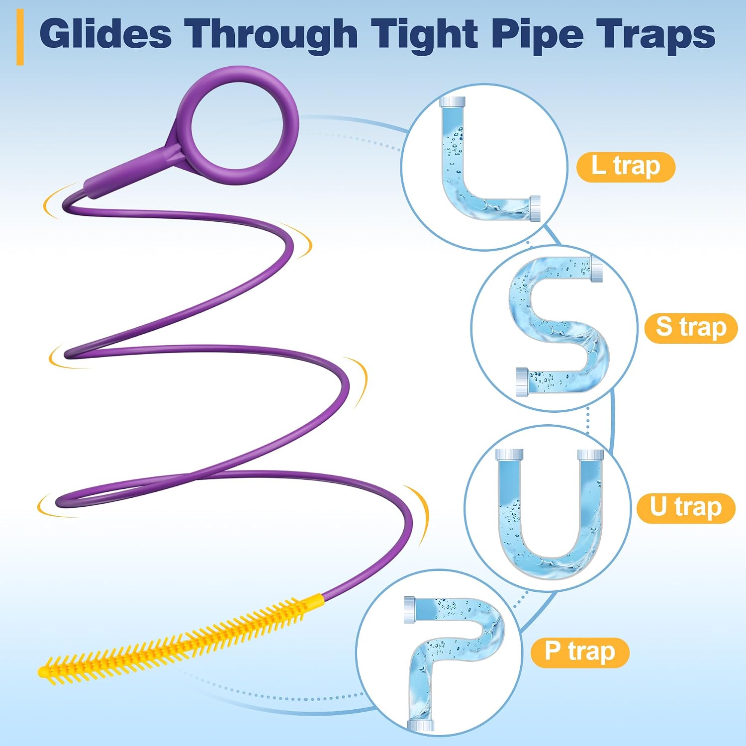 Detalle 2 de Drainsoon RMHS35-5P 35-Inch Drain Snake, Reusable 5-Pack with 270-Bristle Head