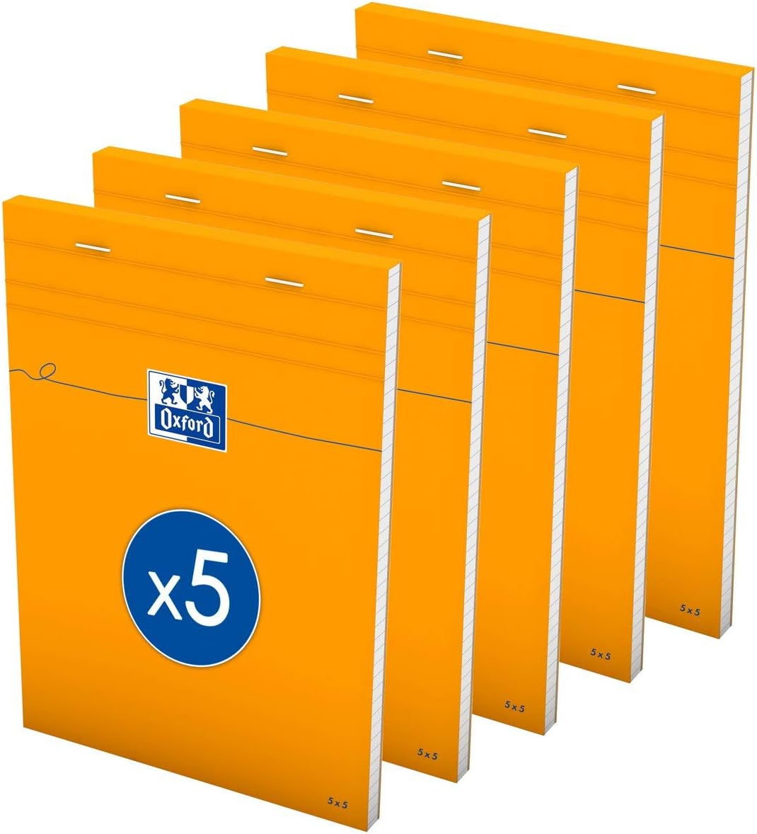 Detalle de OXFORD Lot de 5 Bloc-Notes Orange A5 Petits Carreaux 5mm 80 Feuilles Agrafées – Couverture Enduite Orange