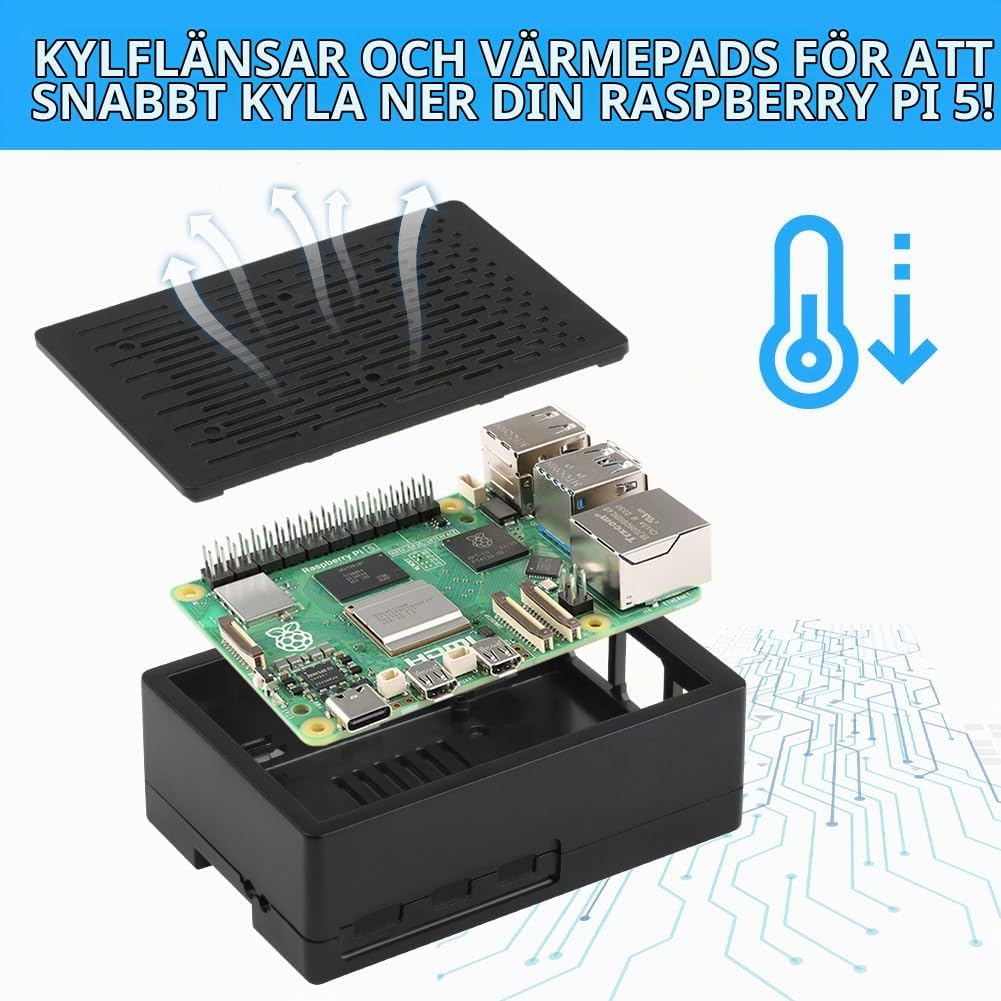 Detalle de Aolso Raspberry Pi 5-chassi i ABS med perforerad kylning och åtkomst till portar