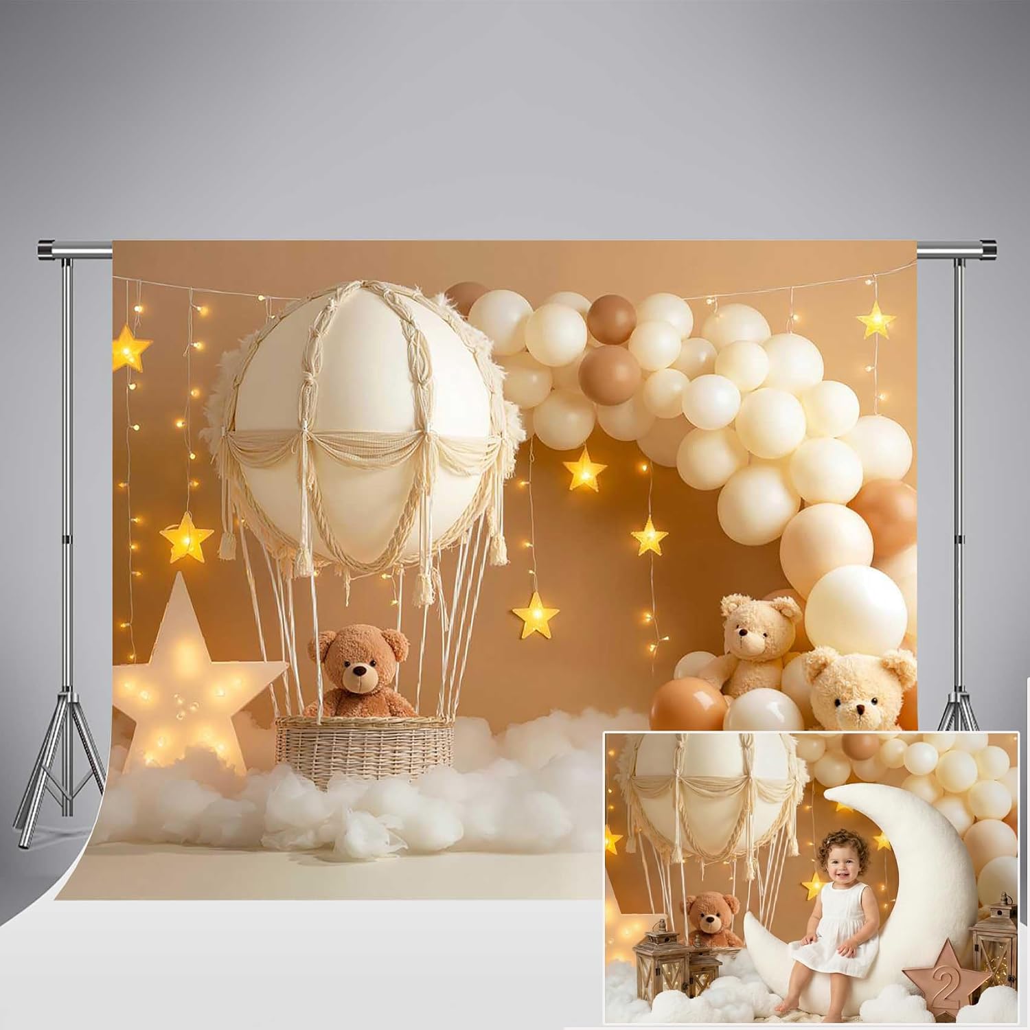 Detalle de Kate Hot Air Balloon Backdrop for 1st Birthday Party – 7x5ft/2.2x1.5m