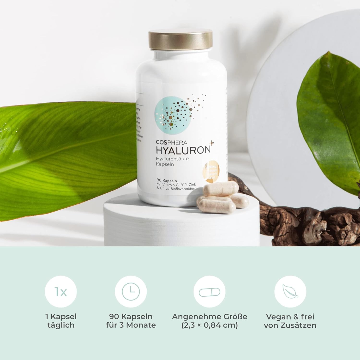 Thumbnail 1 de Cosphera Hyaluronsäure Kapseln hochdosiert mit 500 mg, 90 vegane Kapseln (3 Monatsvorrat)