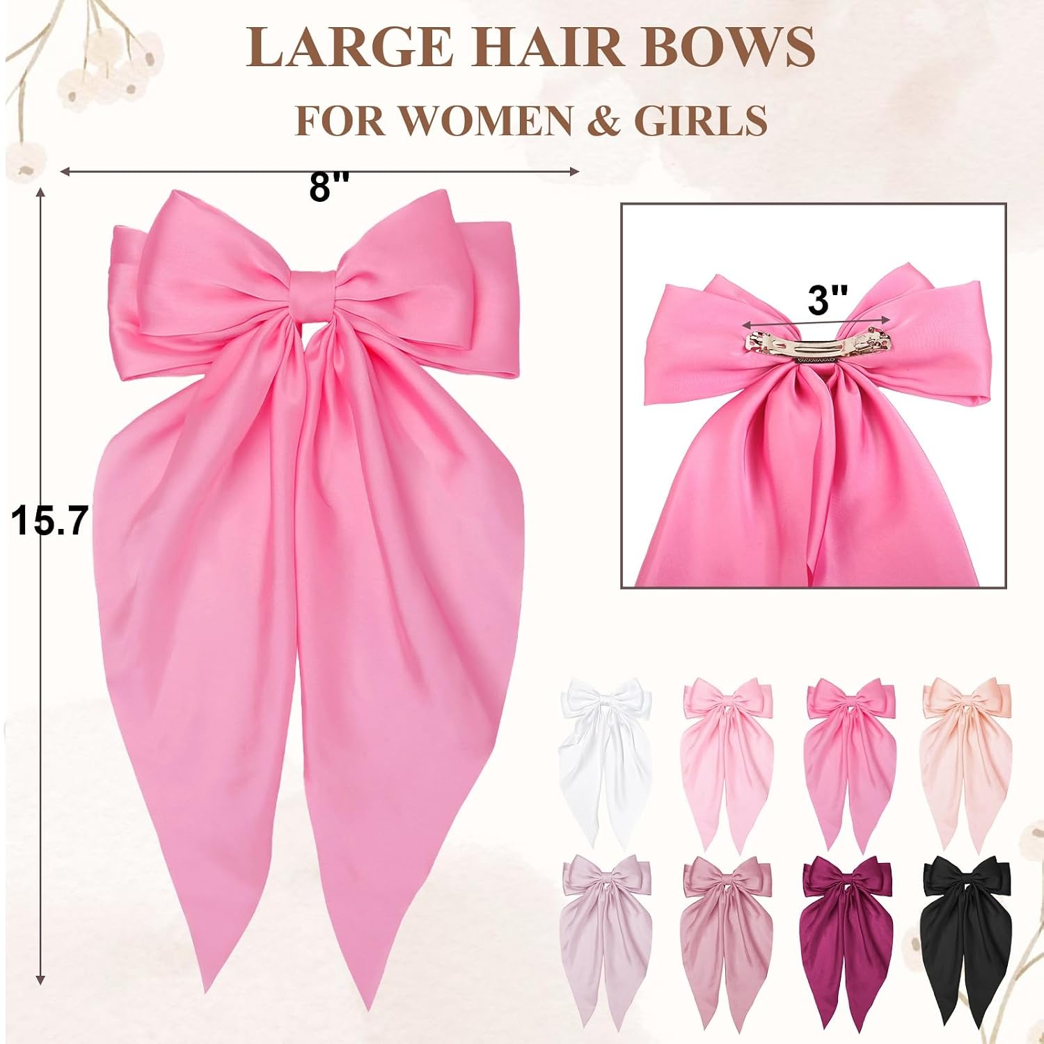 Detalle de Satin Hair Bow Clips, 8-Piece Set