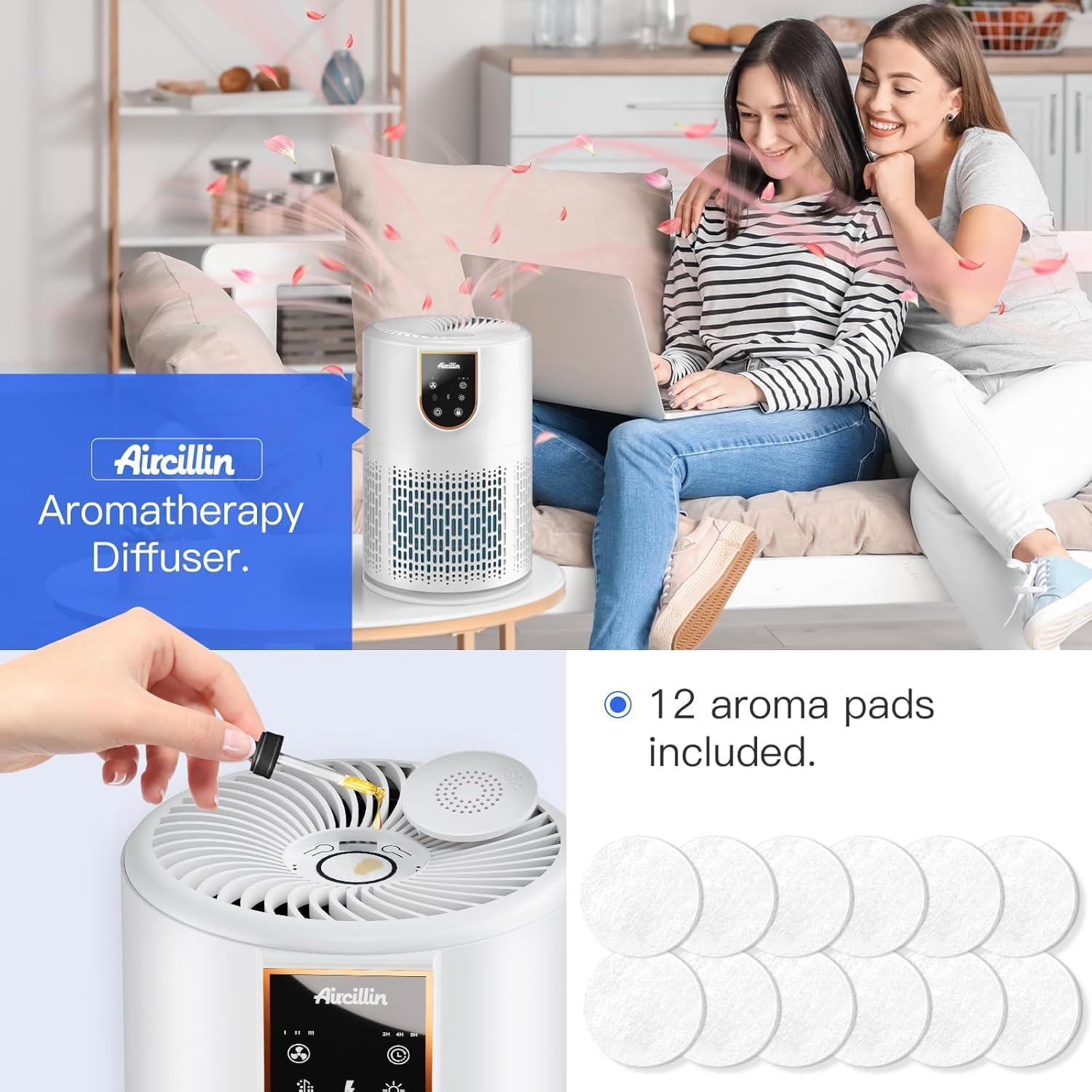 Thumbnail 3 de Aircillin Purificatore d'Aria con Filtro HEPA 5 Stadi – 3 Velocità, Aromaterapia e Timer