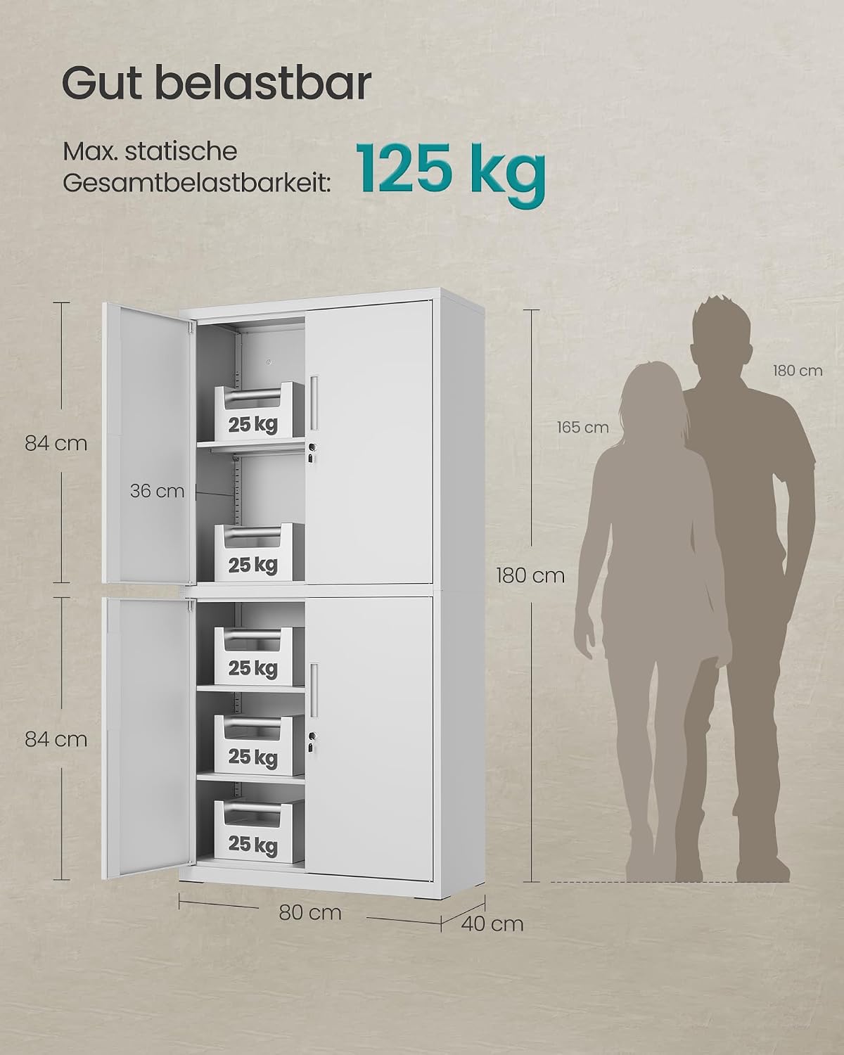 Detalle 2 de SONGMICS Aktenschrank 40 x 80 x 180 cm