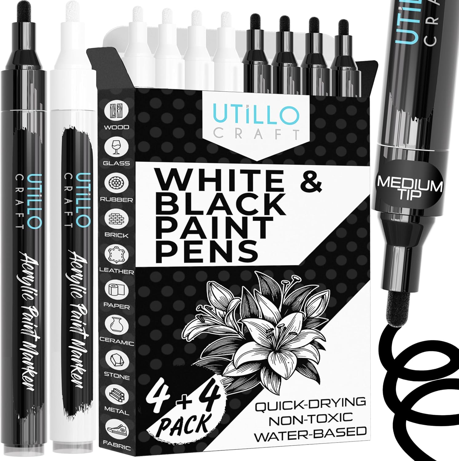 Thumbnail 6 de Utillo Craft Black and White Paint Pens (8-Pack) Extra Fine 0.7mm