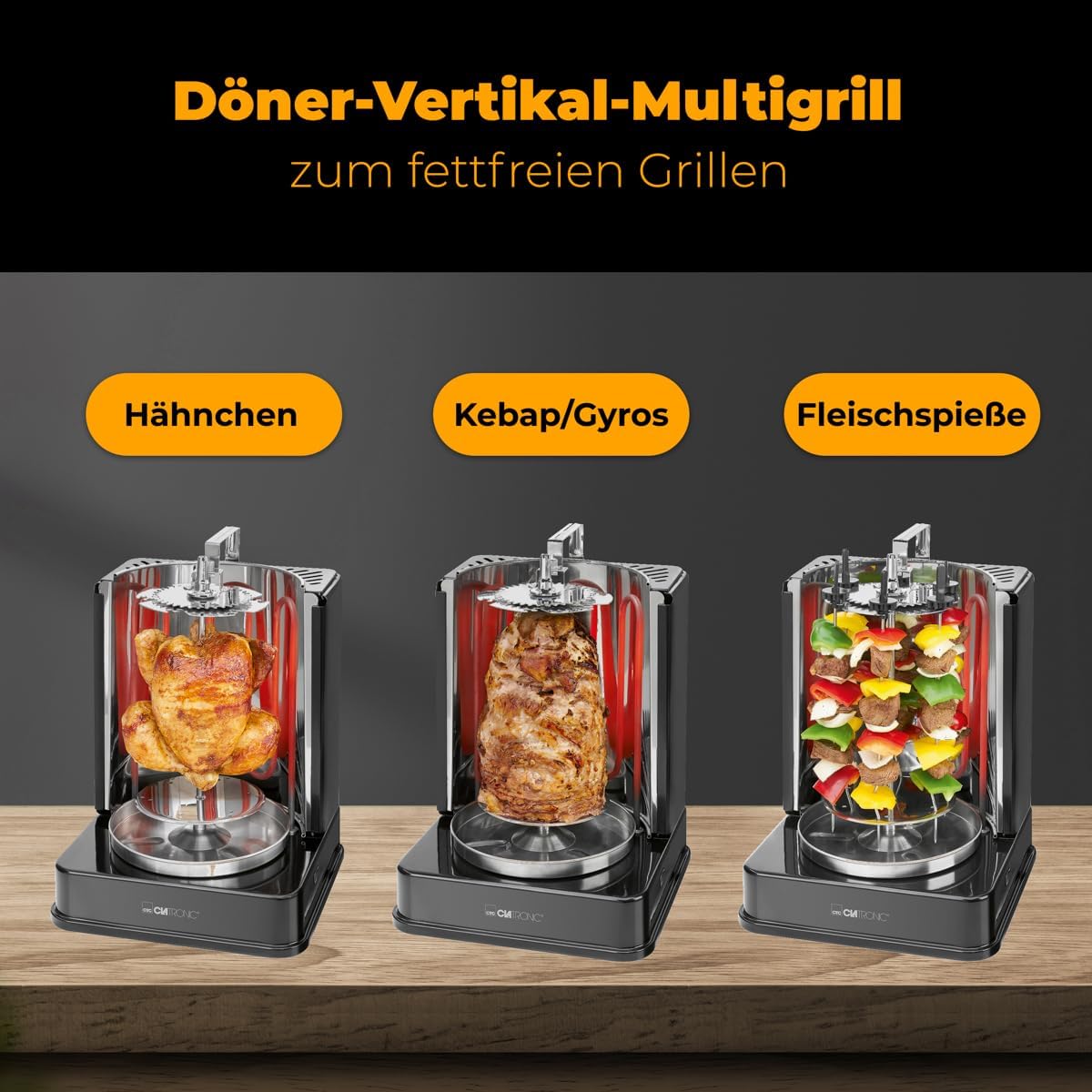 Thumbnail 1 de Clatronic Kebab Multigrill DVG 3686: griglia verticale per gyros, kebab e spiedini con spiedo rotante